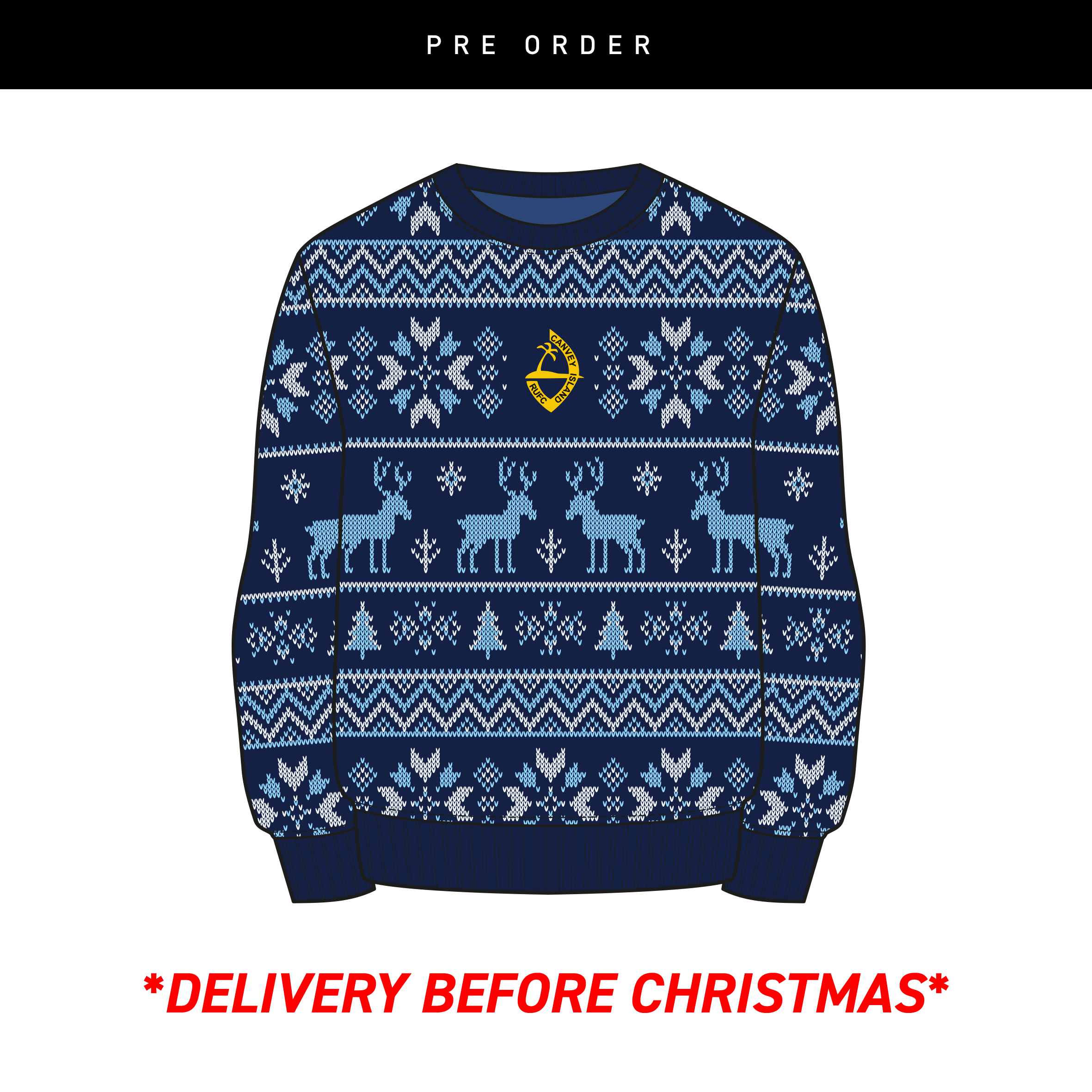 Canvey Island RUFC Christmas Jumper - Navy/Sky/White