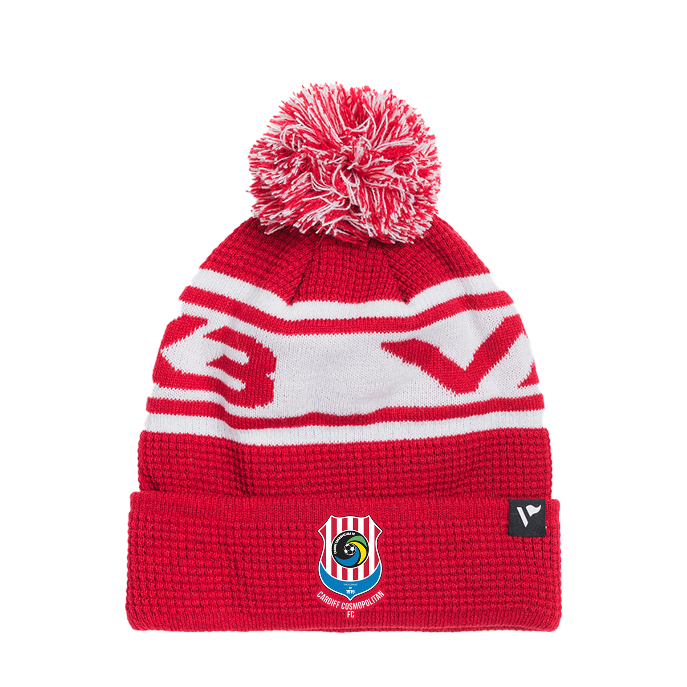 Cardiff Cosmopolitan FC Waffle Knit Bobble Hat - Red/White