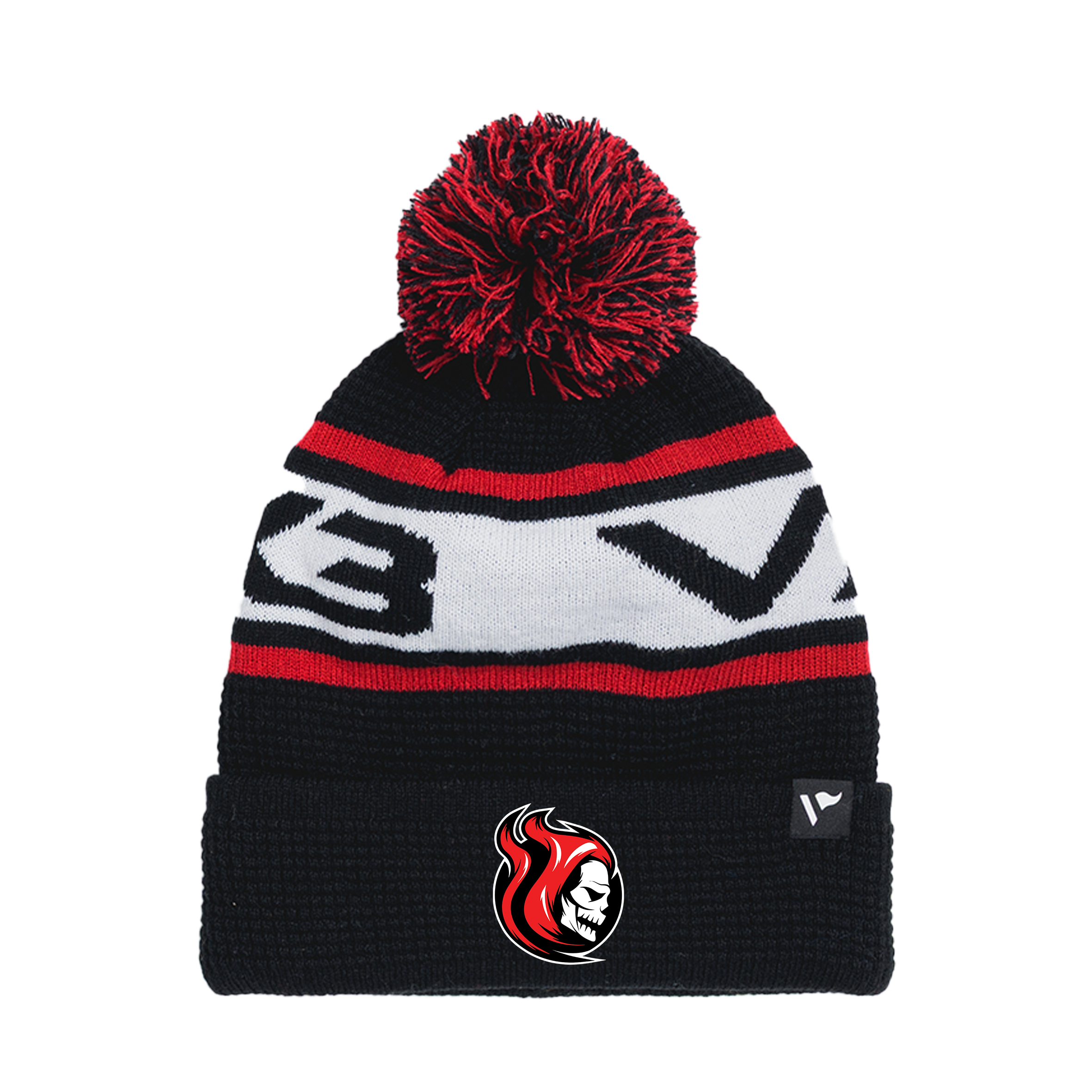 Cardiff Reapers Waffle Knit Bobble Hat - Black/Red/White