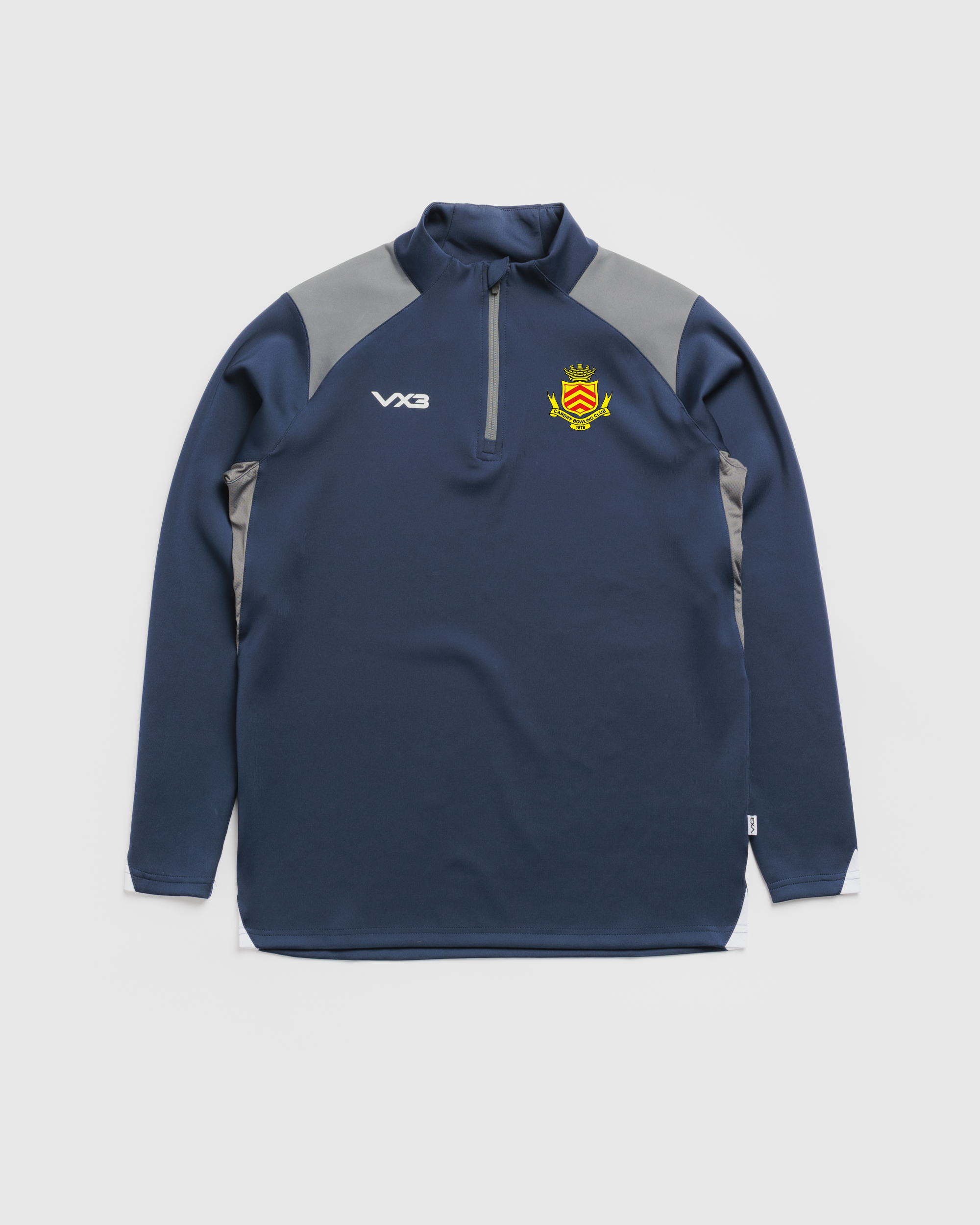 Cardiff Bowls Vertex Youth Quarter Zip -Navy/Grey/White