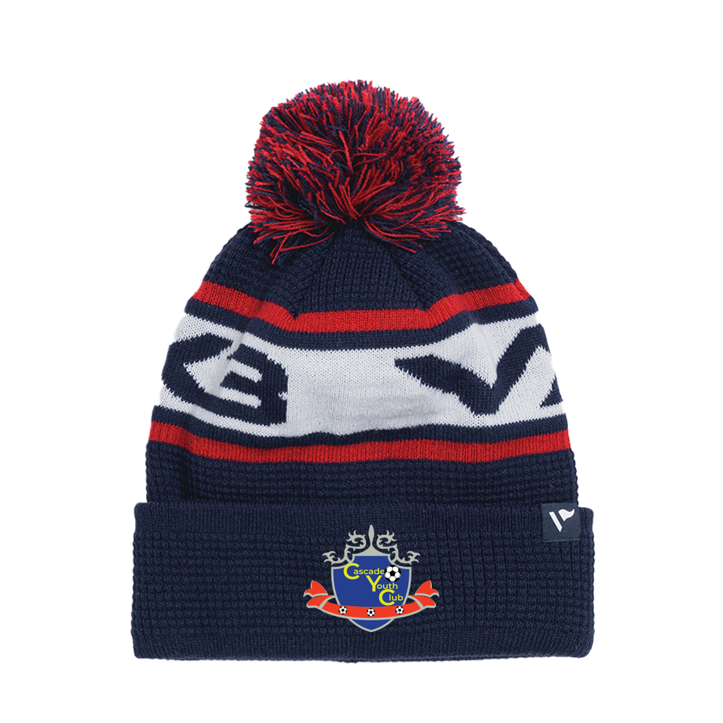Cascade YFC Waffle Knit Bobble Hat - Navy/Red/White
