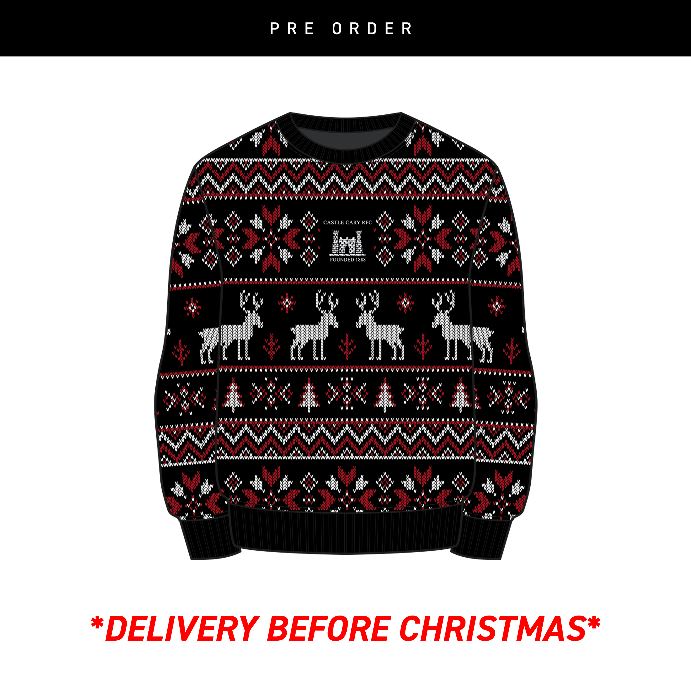 Castle Cary RFC  Christmas Jumper - Black/Red/White Youth