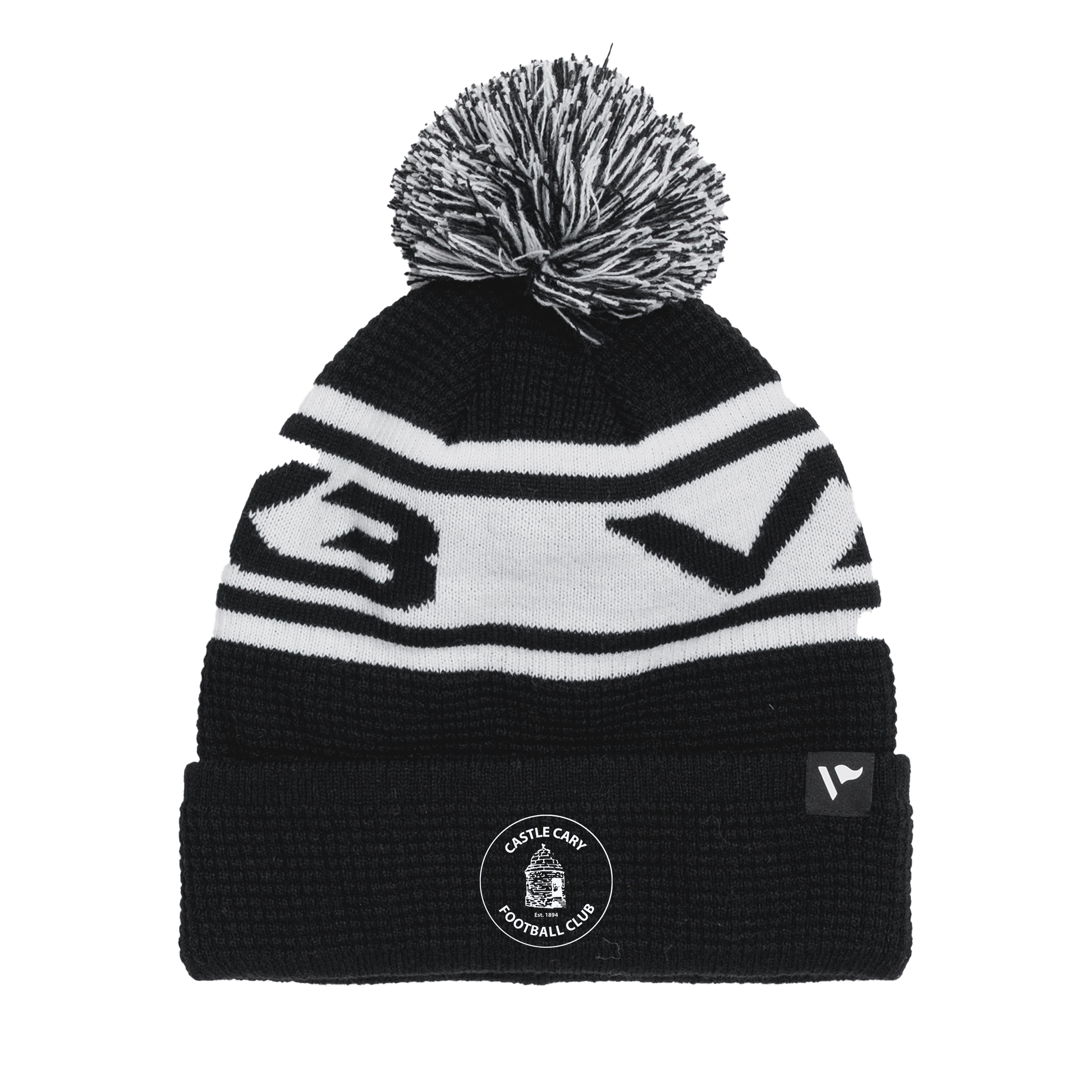 Castle Cary FC Waffle Knit Bobble Hat - Black/White