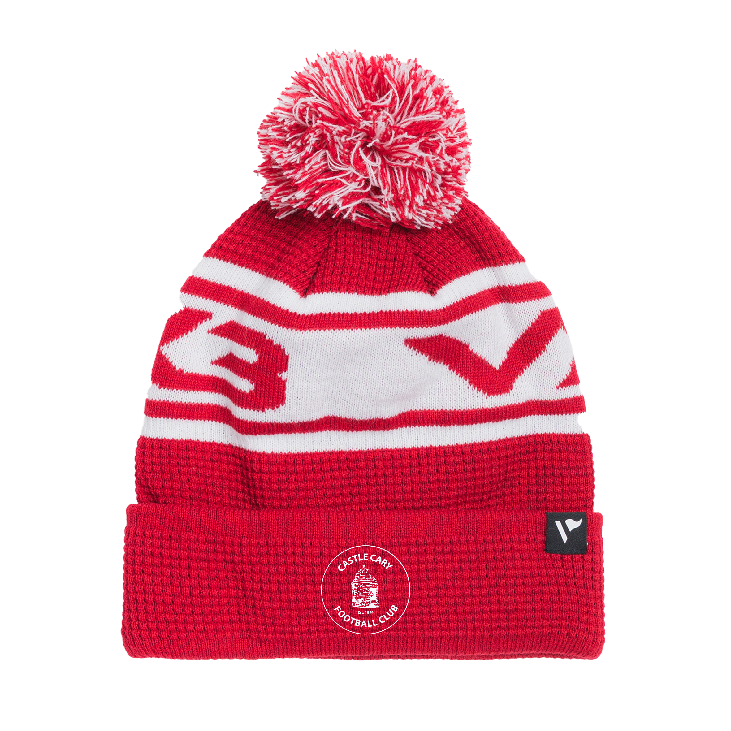 Castle Cary FC Waffle Knit Bobble Hat - Red/White