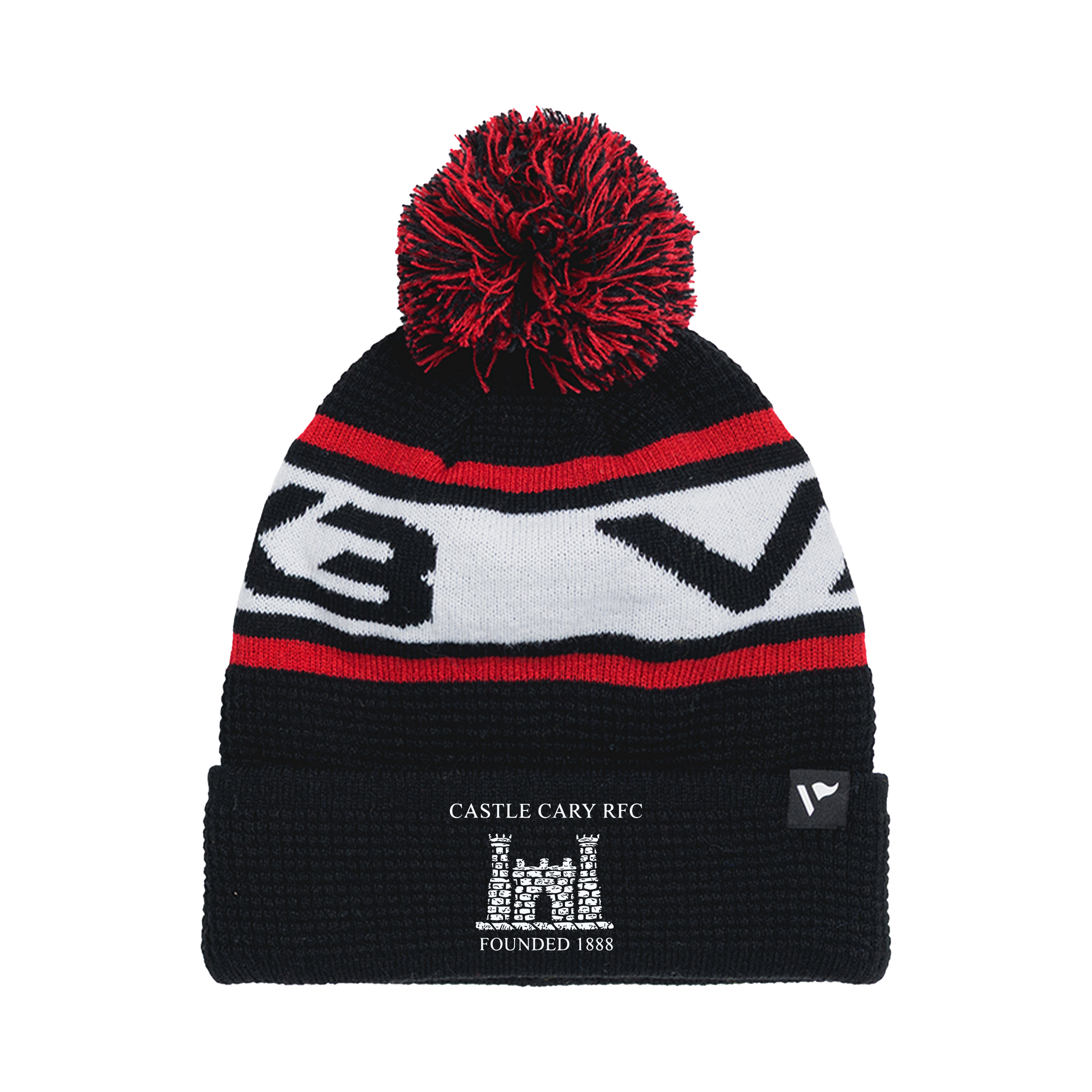 Castle Cary RFC Waffle Knit Bobble Hat - Black/Red/White