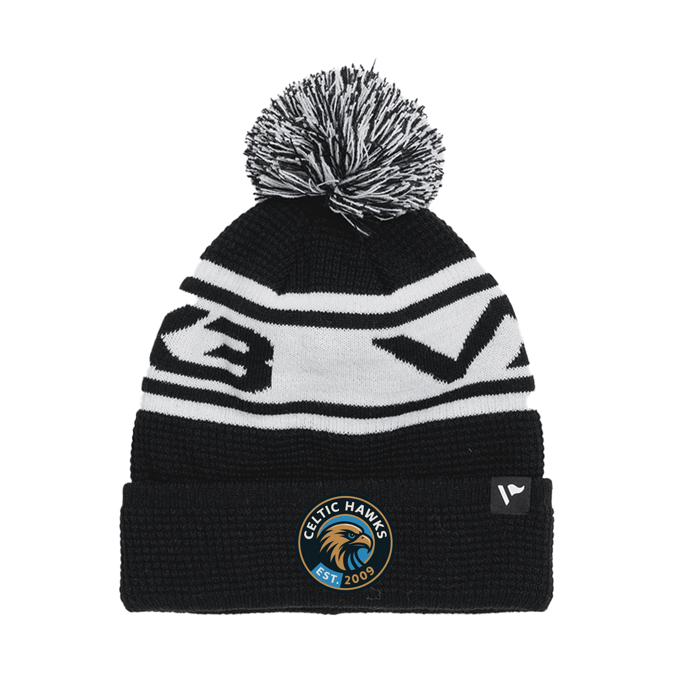 Celtic Hawks CC Waffle Knit Bobble Hat - Black/White