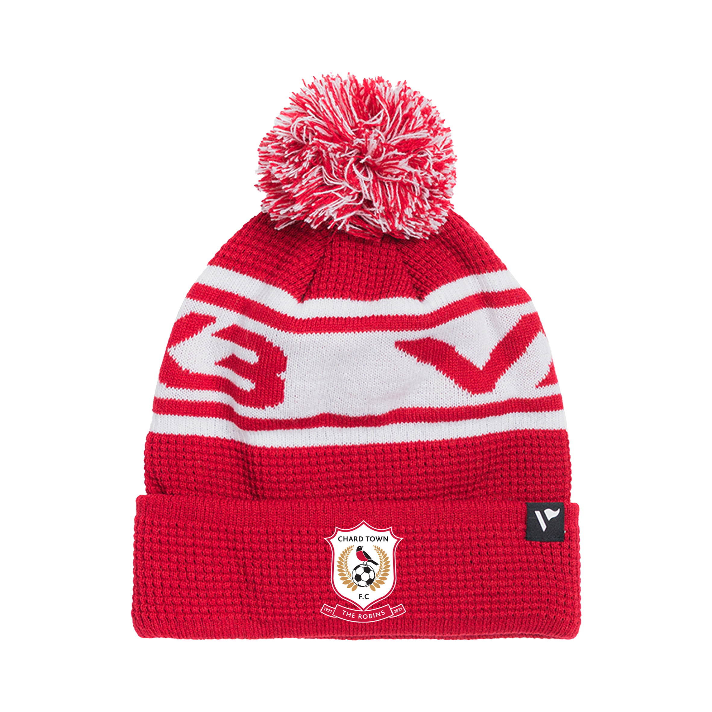 Chard Town FC Waffle Knit Bobble Hat - Red/White