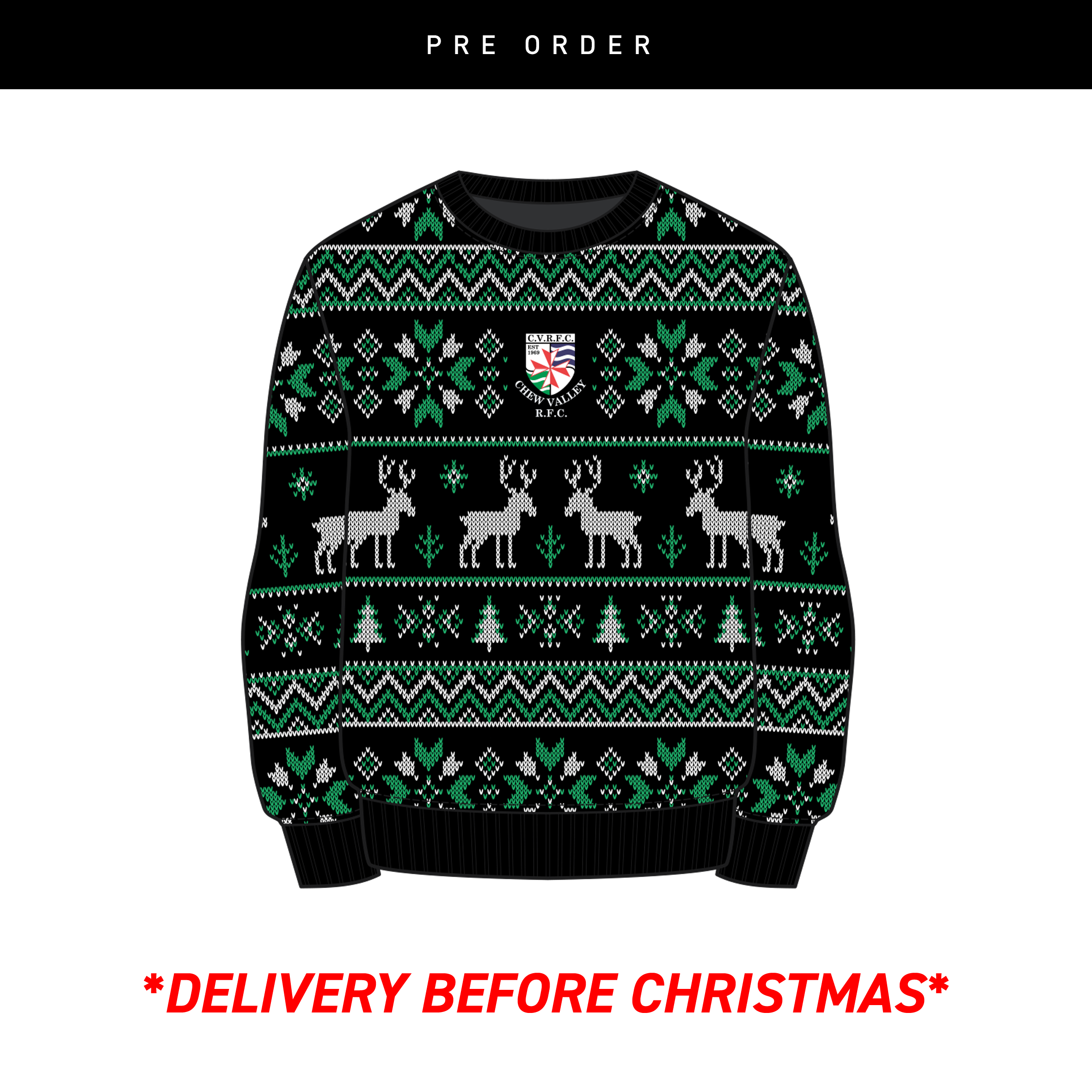 Chew Valley RFC  Christmas Jumper - Black/Emerald/White