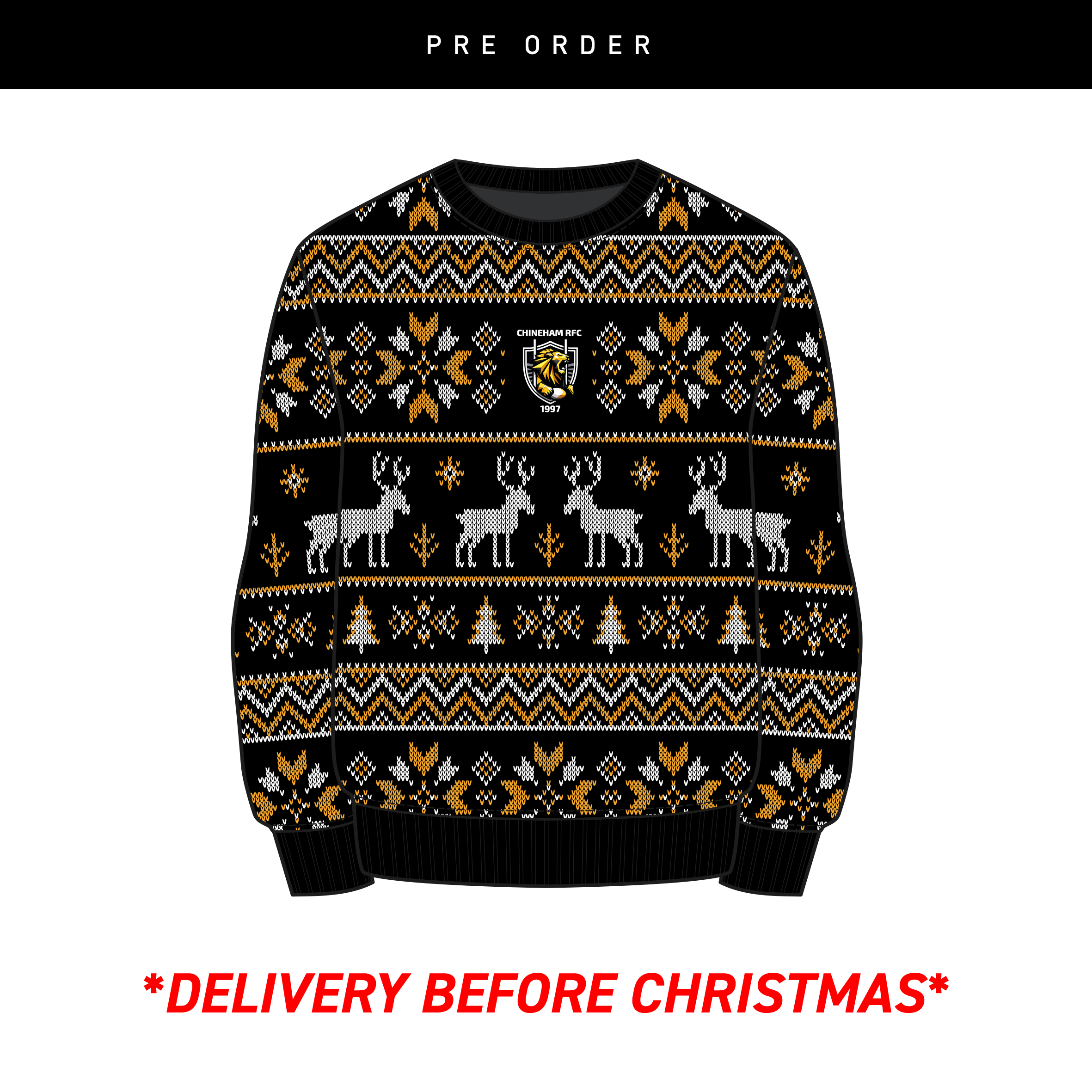 Chineham RFC Christmas Jumper - Black/Amber/White Youth