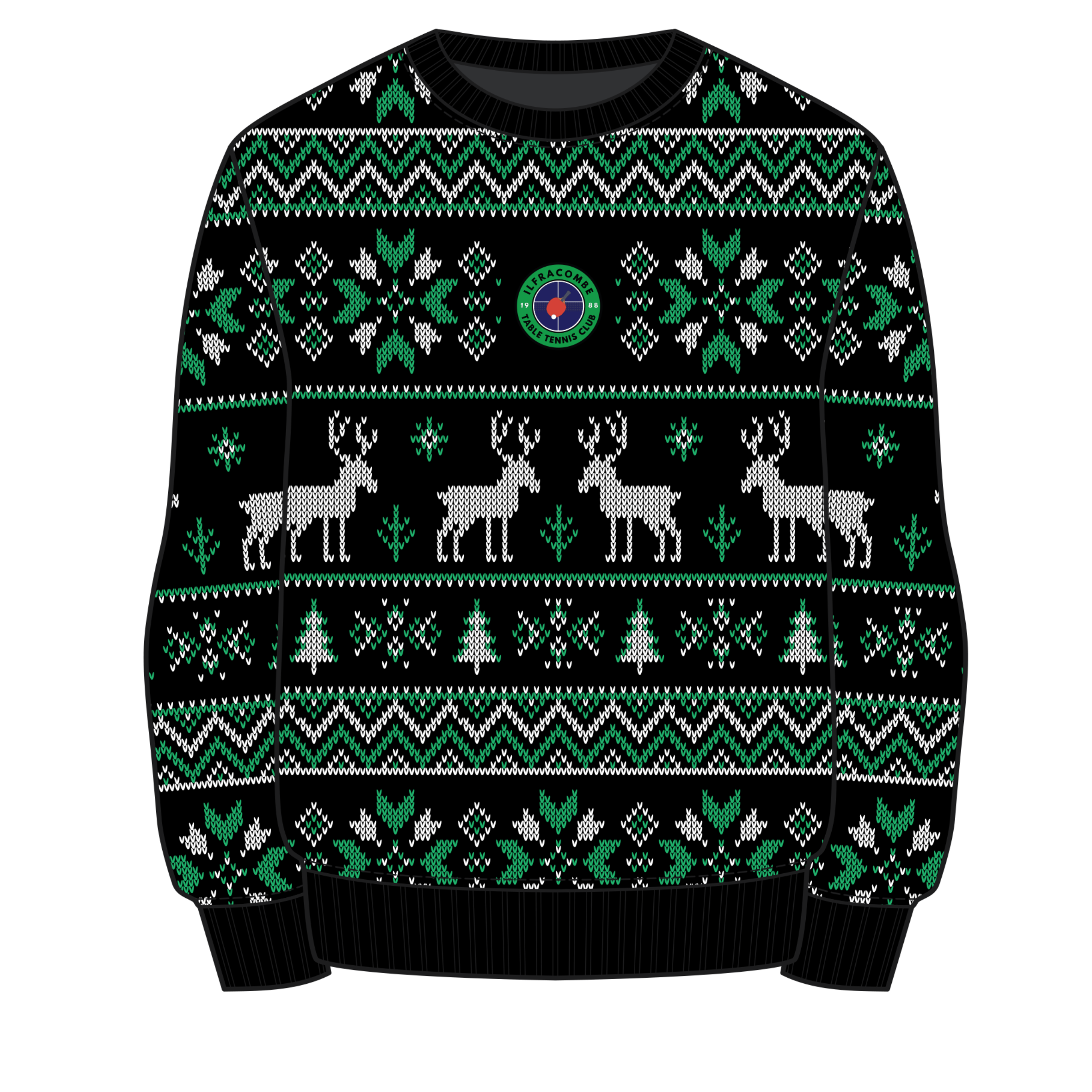 Ilfracombe Table Tennis Club Christmas Jumper - Black/Emerald/White