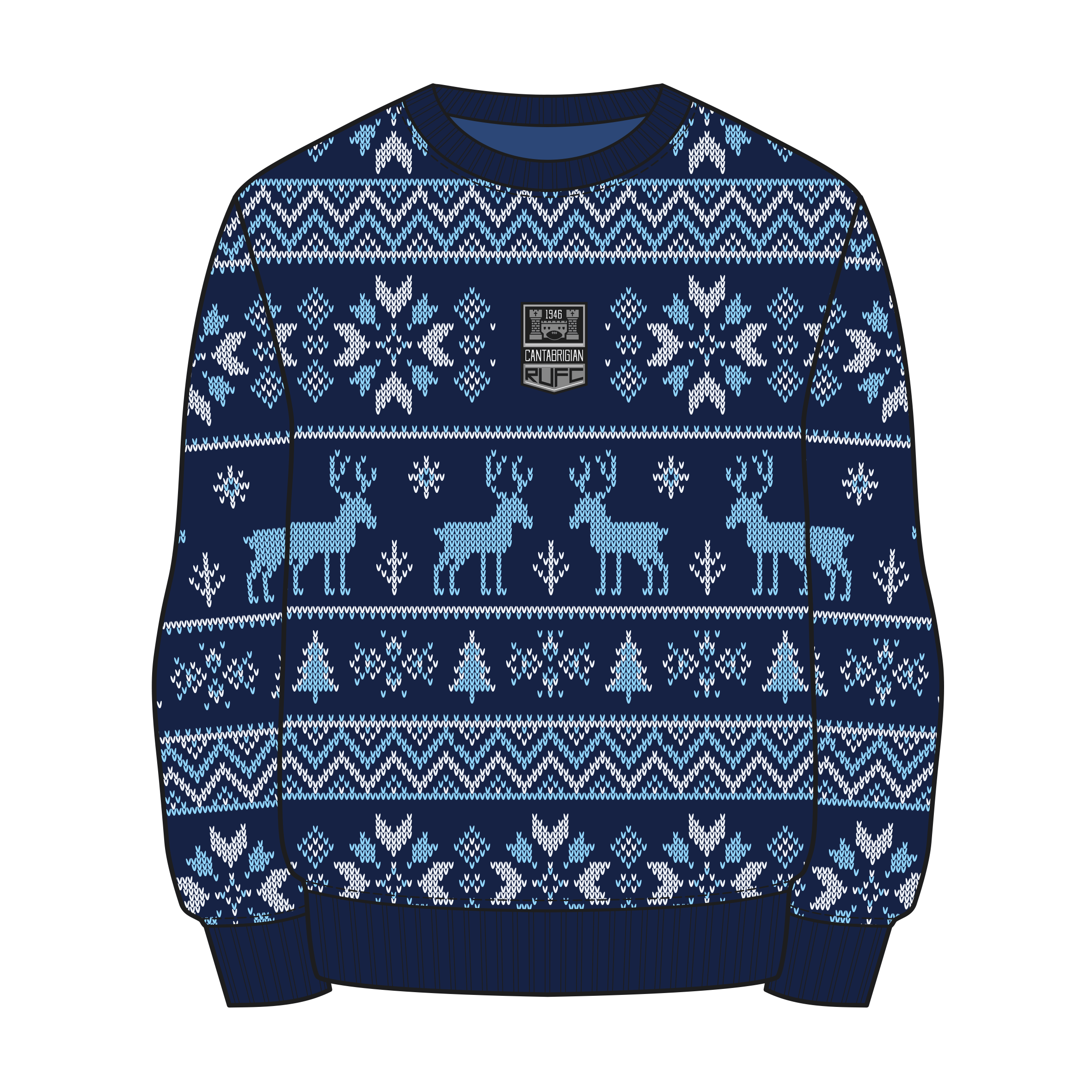 Cantabrigian RUFC Christmas Jumper - Navy/Sky/White Youth