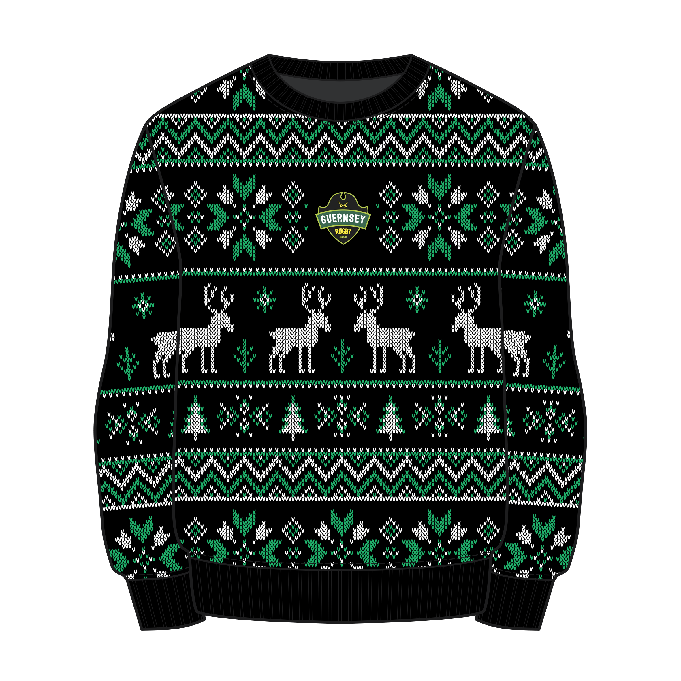 Guernsey Rugby Academy Christmas Jumper - Black/Emerald/White Youth