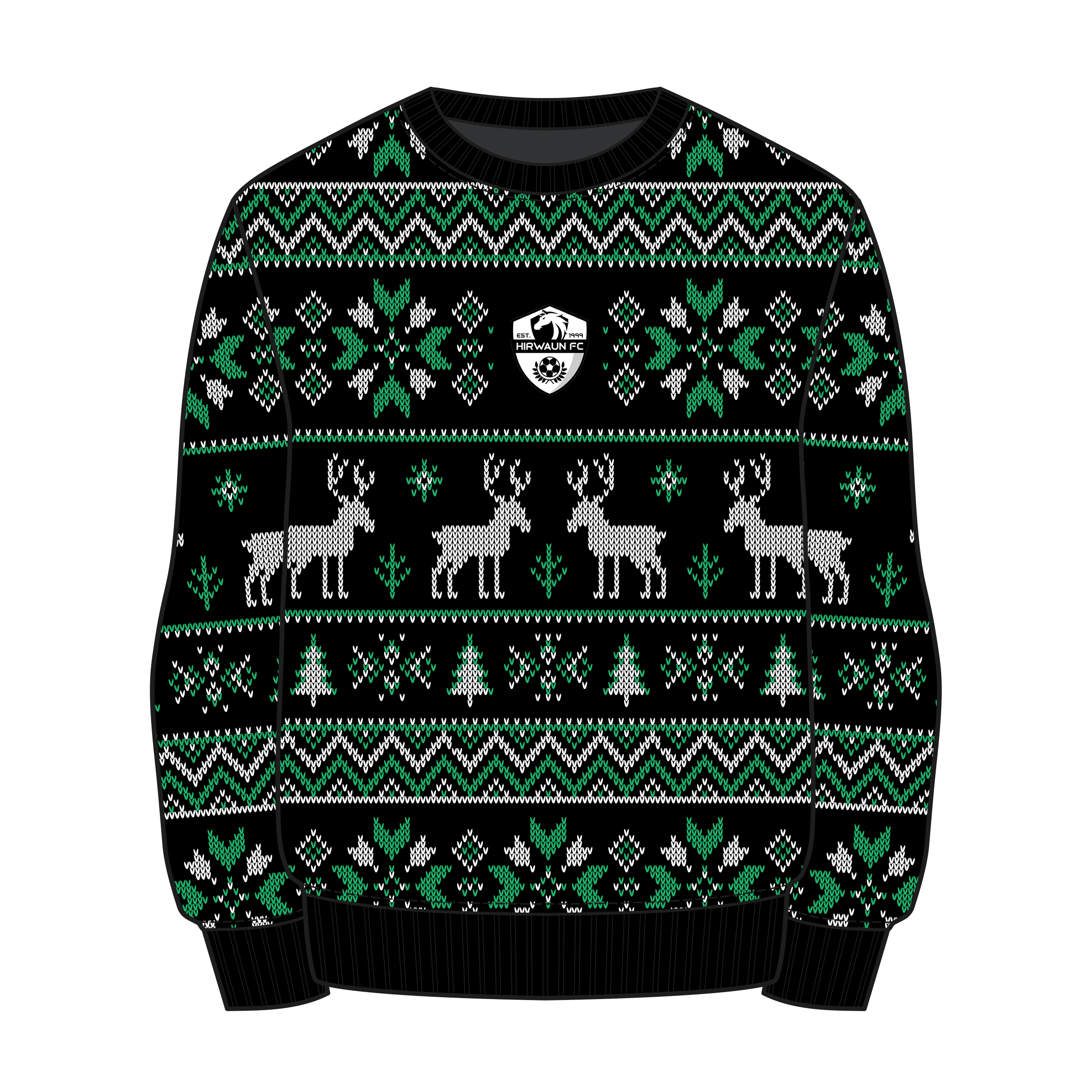 Hirwaun FC Christmas Jumper - Black/Emerald/White