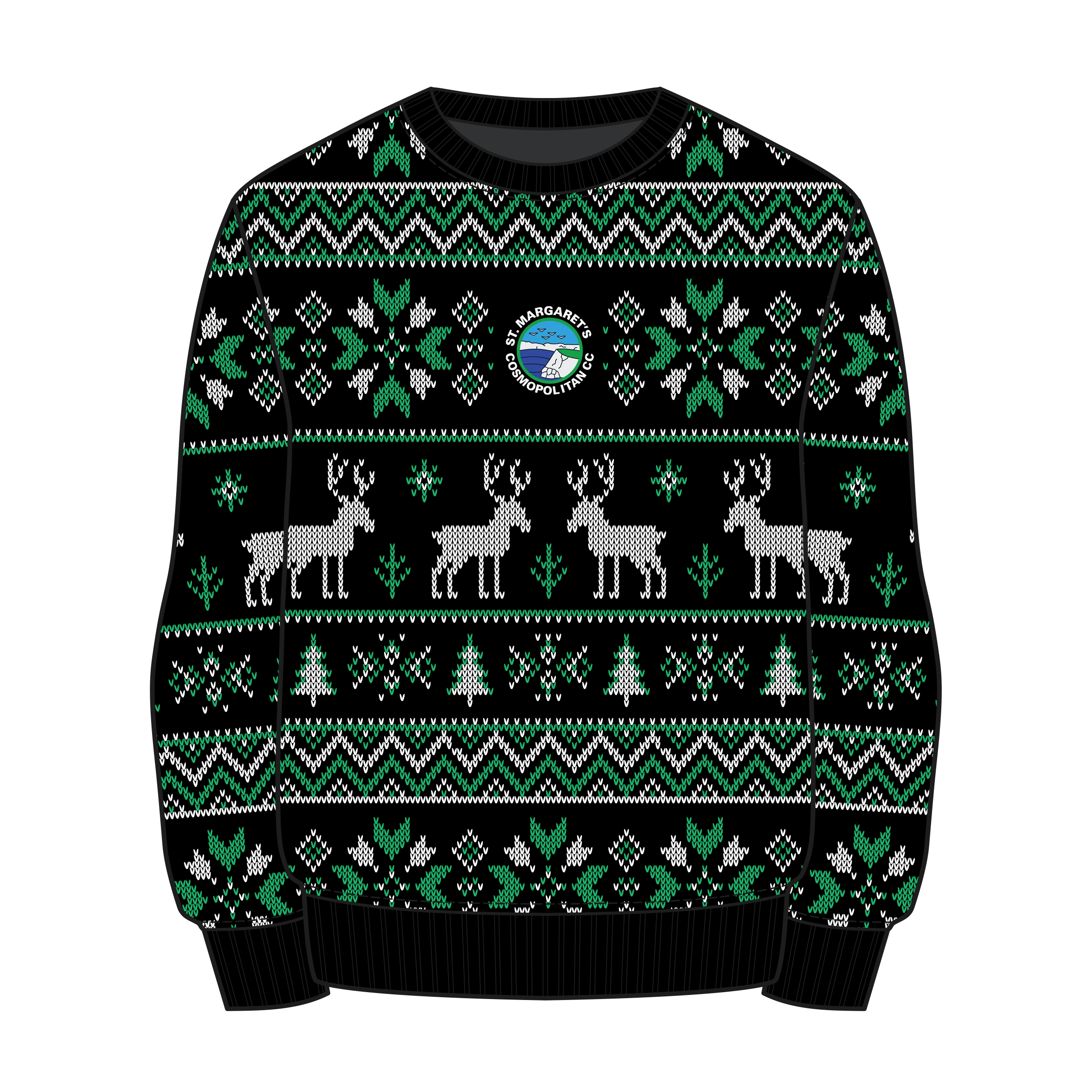 St Margaret's Cosmopolitan Cricket Club Christmas Jumper - Black/Emerald/White Youth