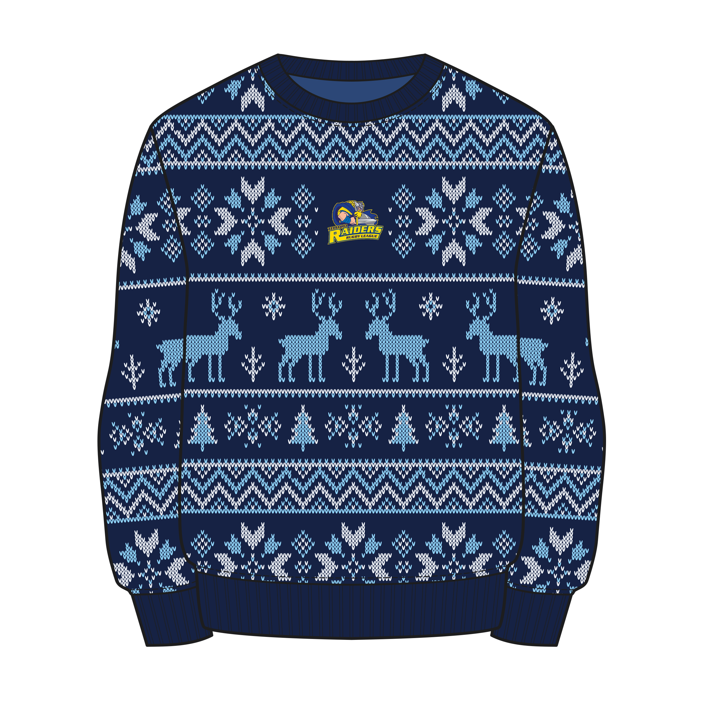 Telford Raiders Rugby League Christmas Jumper - Navy/Sky/White Youth