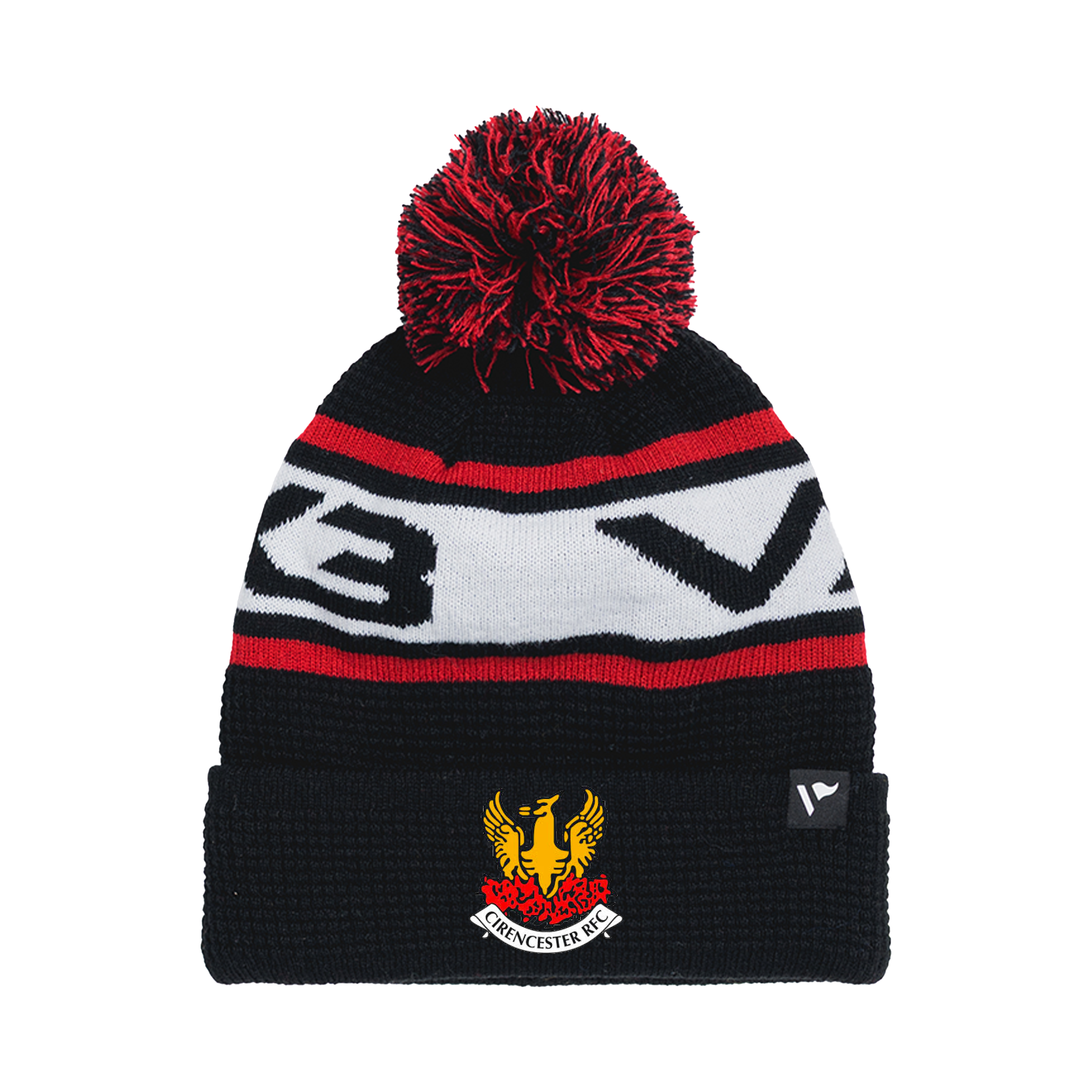 Cirencester RFC  Waffle Knit Bobble Hat - Black/Red/White