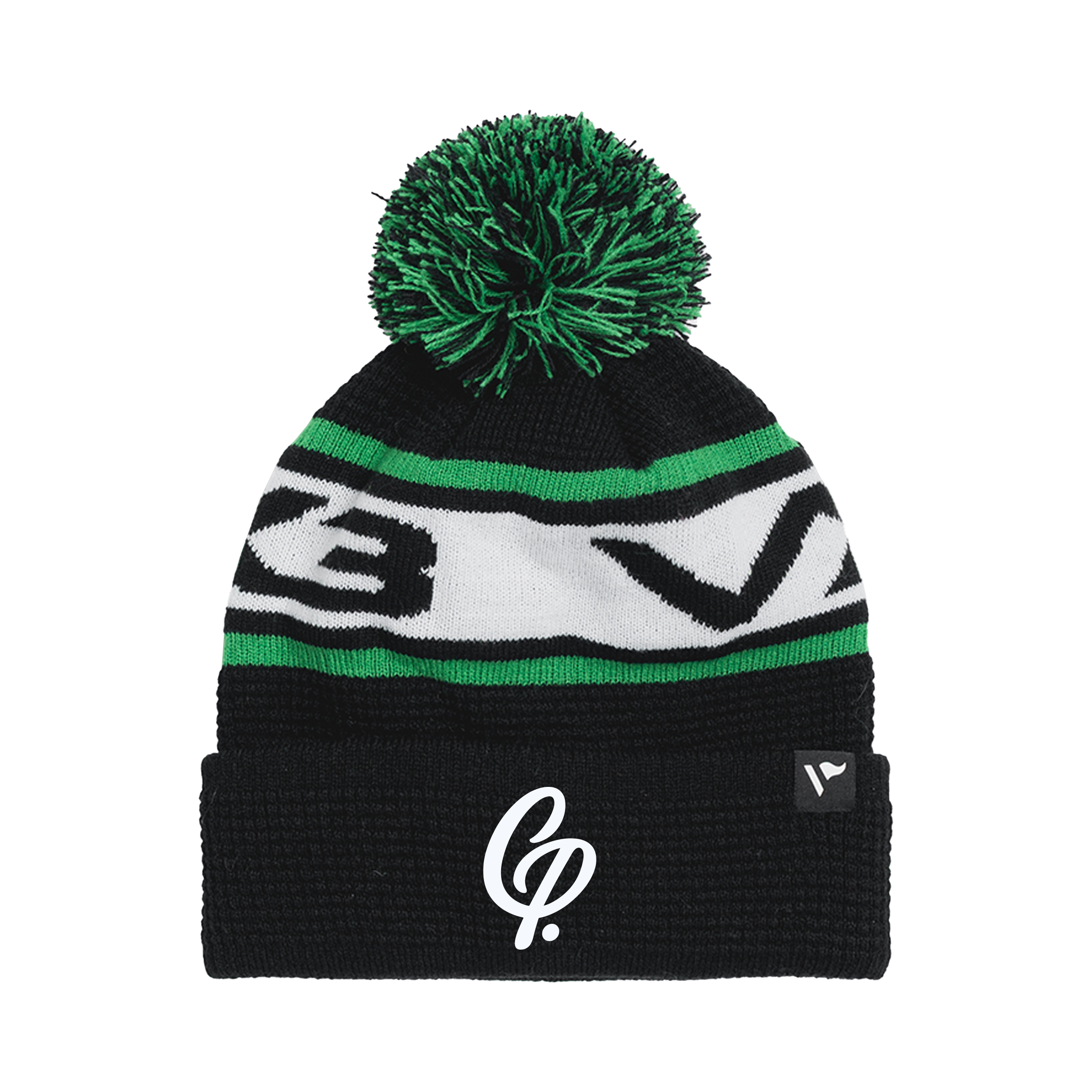 City Padel Waffle Knit Bobble Hat - Black/Emerald/White