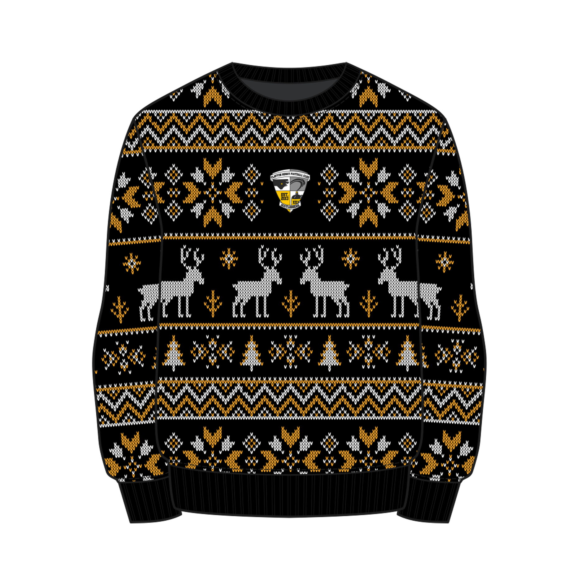 Clayton Rugby Club Christmas Jumper - Black/Amber/White