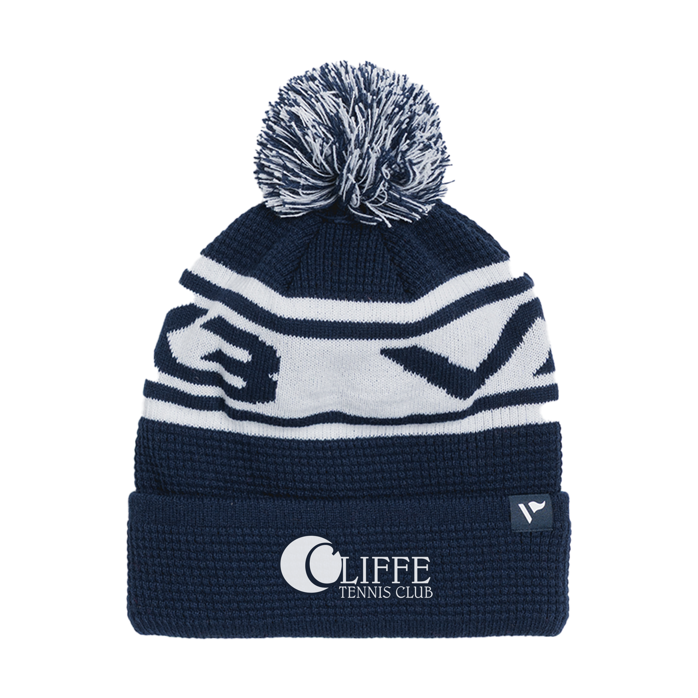 Cliffe Tennis Waffle Knit Bobble Hat - Navy/White