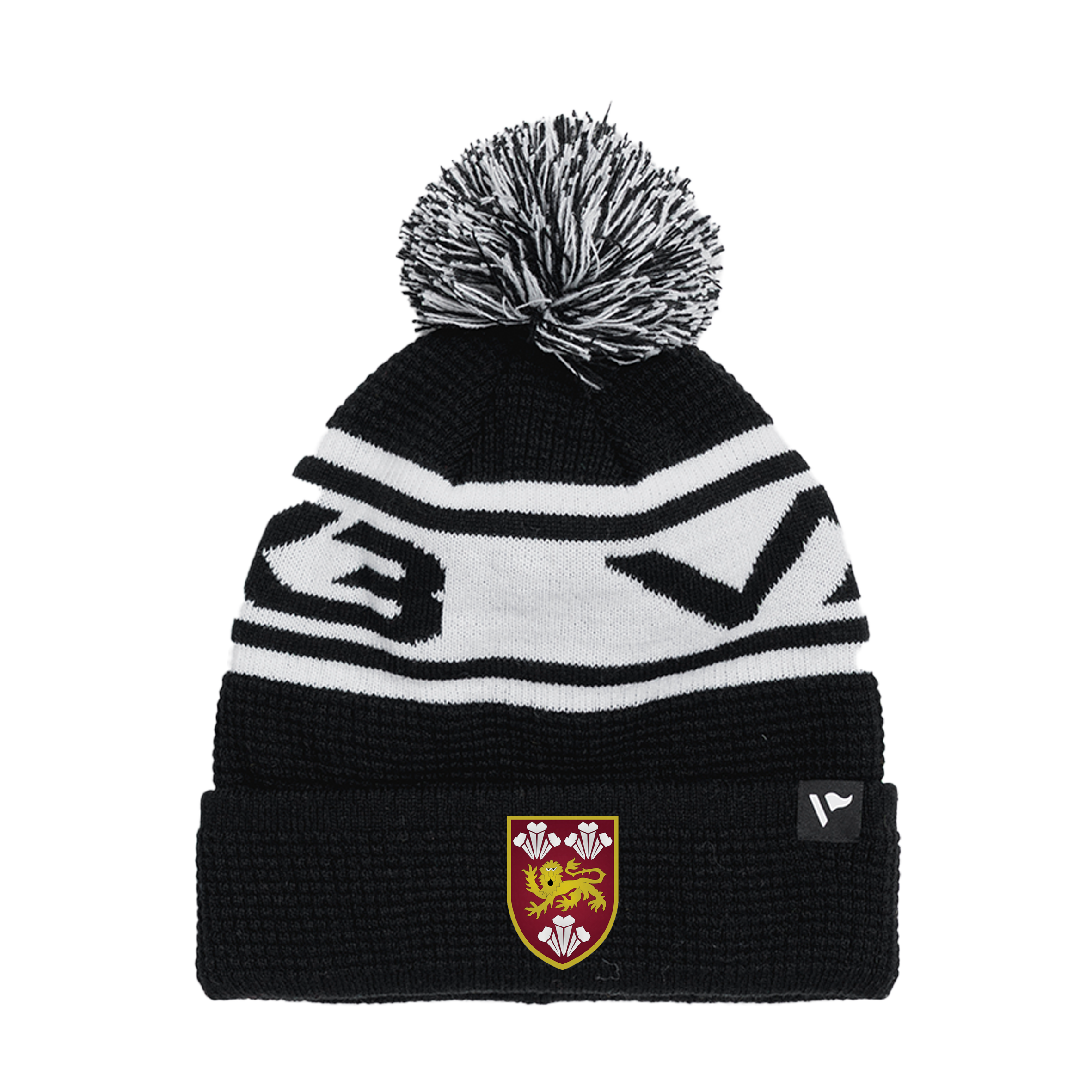 Clwb Rygbi Caernarfon Waffle Knit Bobble Hat - Black/White