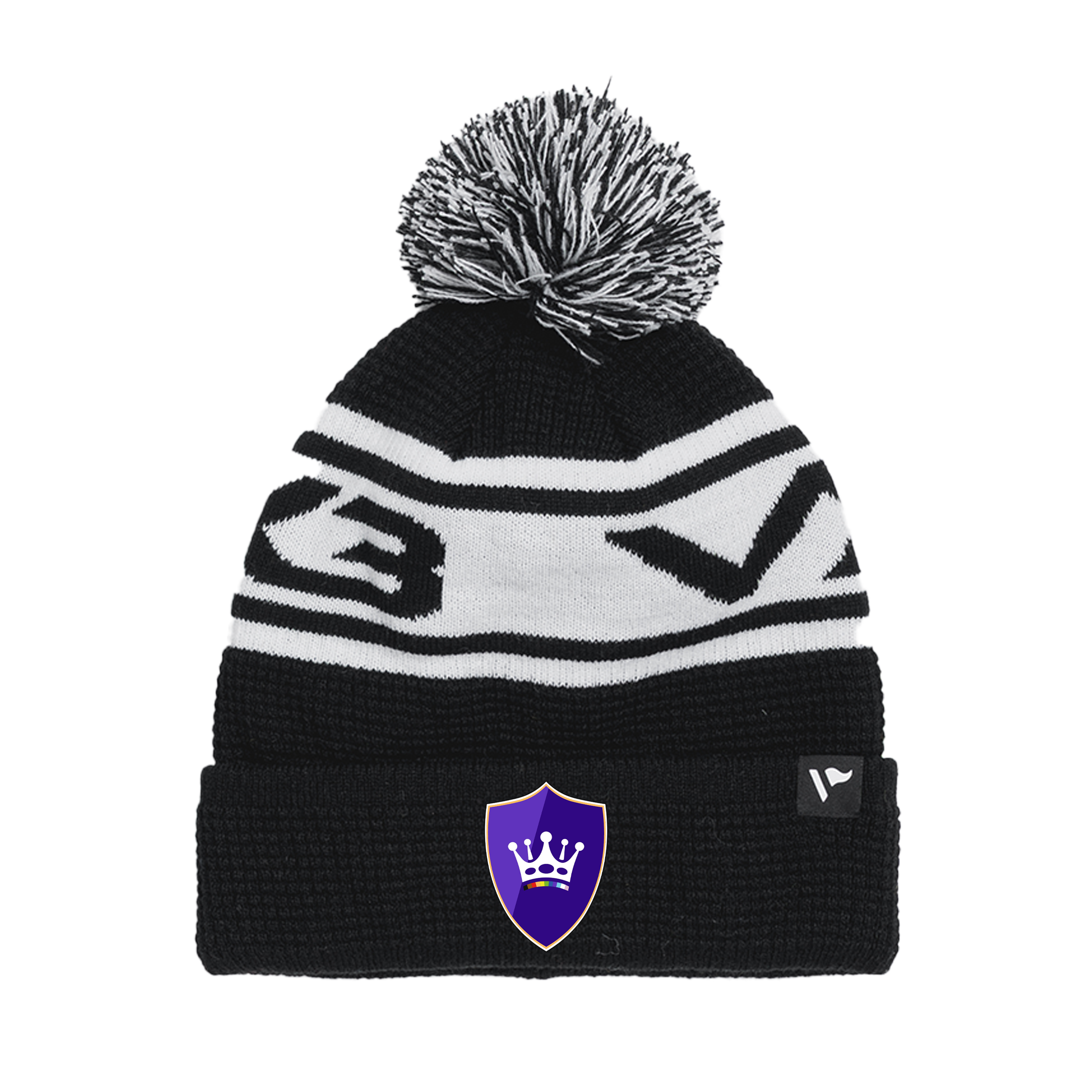 Colchester Kings Waffle Knit Bobble Hat - Black/White