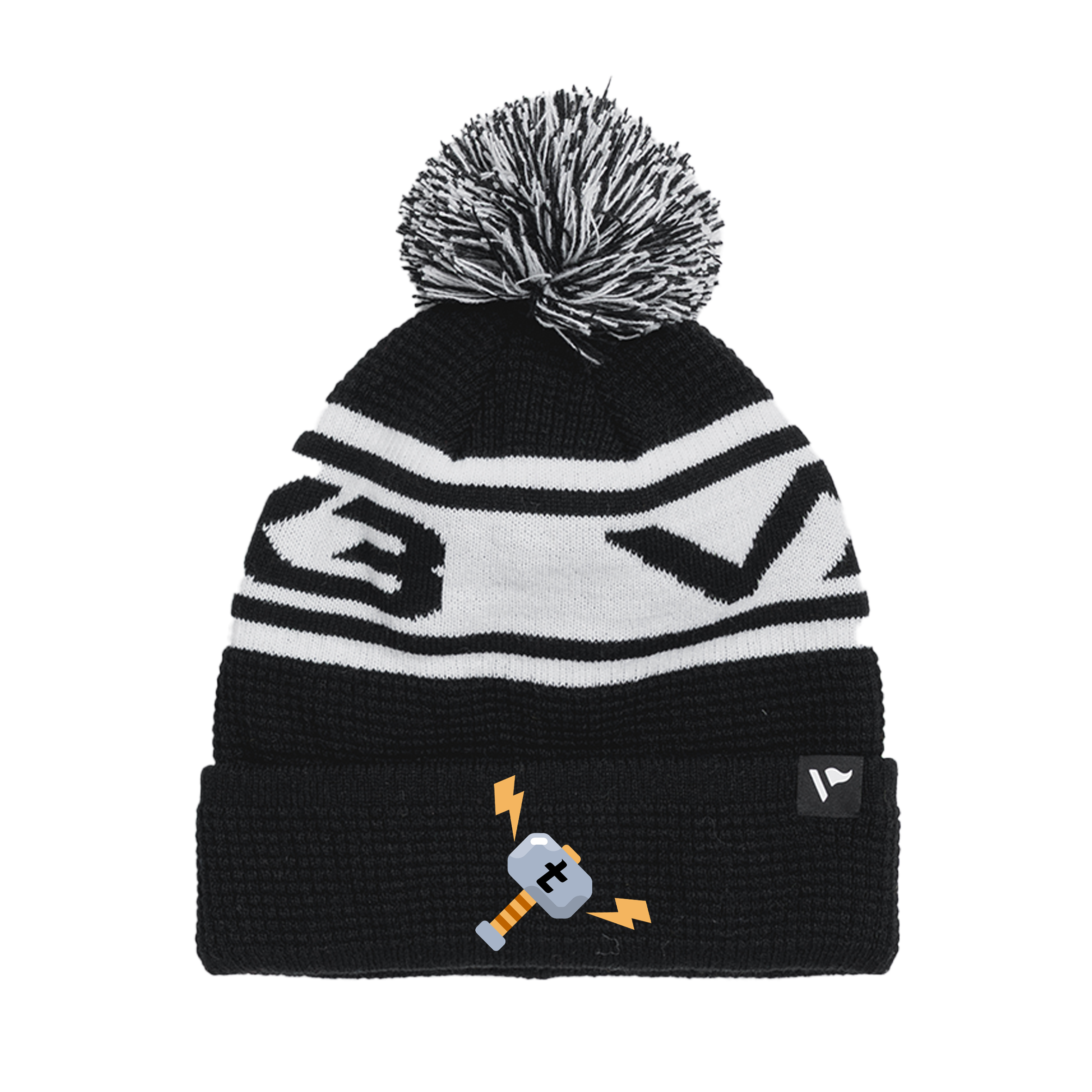 Colchester Thunder Waffle Knit Bobble Hat - Black/White