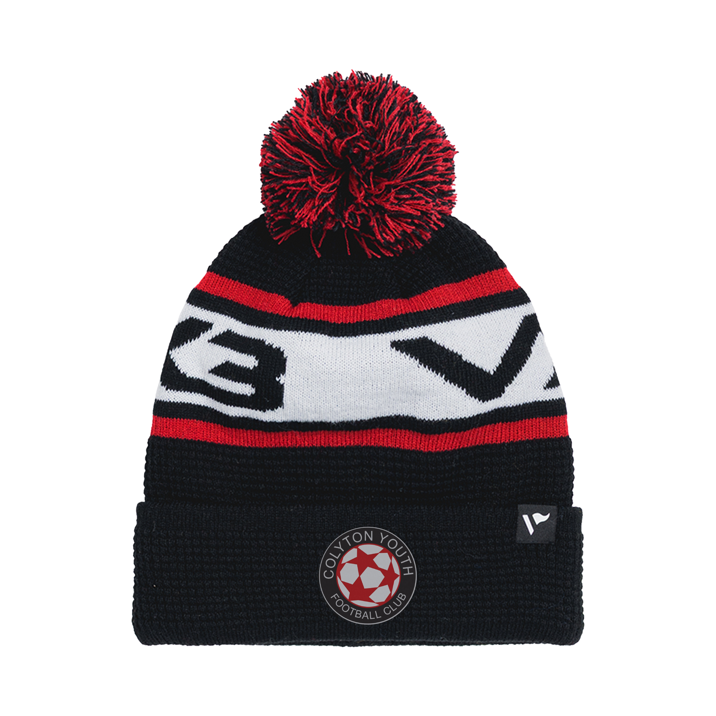 Colyton Youth FC Waffle Knit Bobble Hat - Black/Red/White