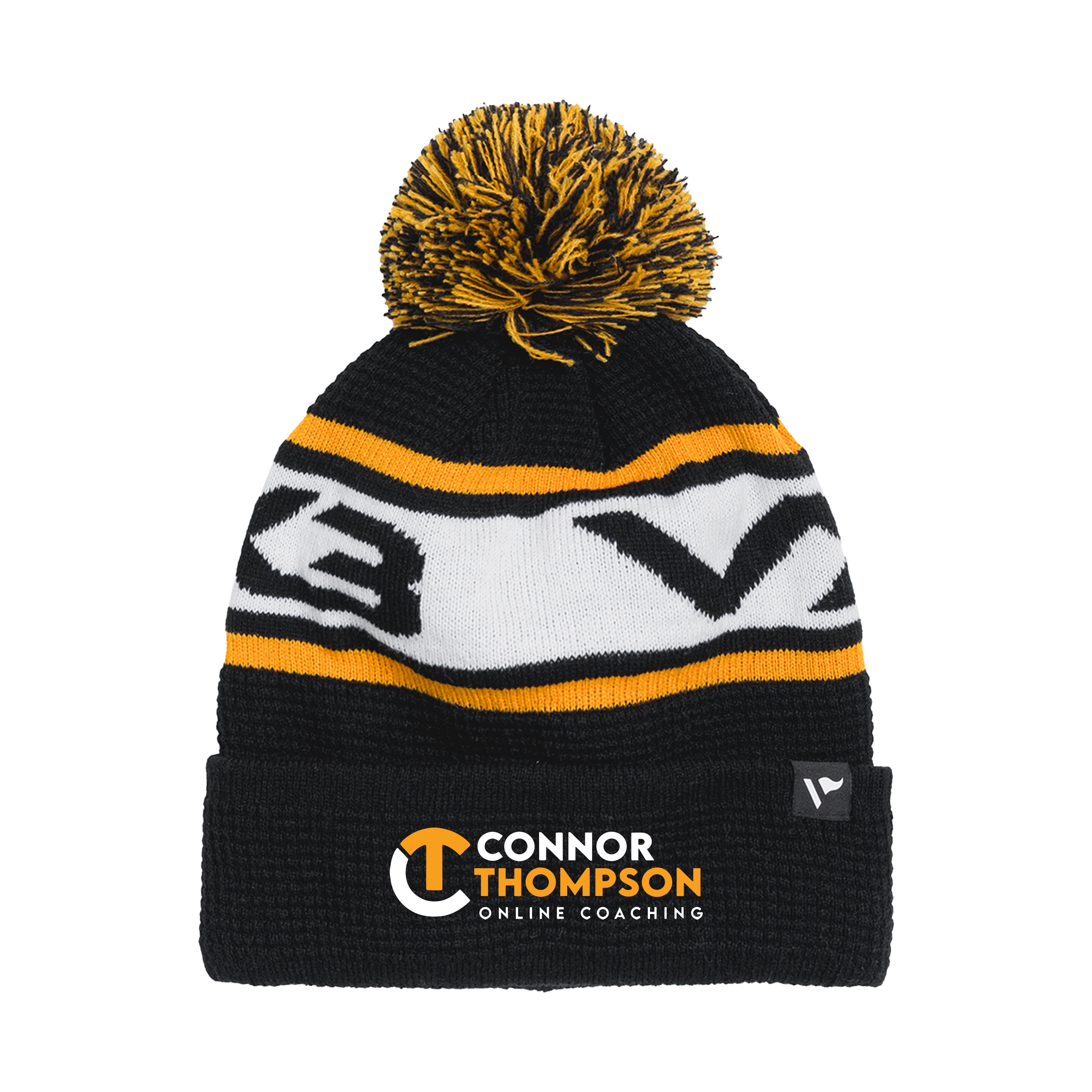 Connor Thompson Academy Waffle Knit Bobble Hat - Black/Amber/White