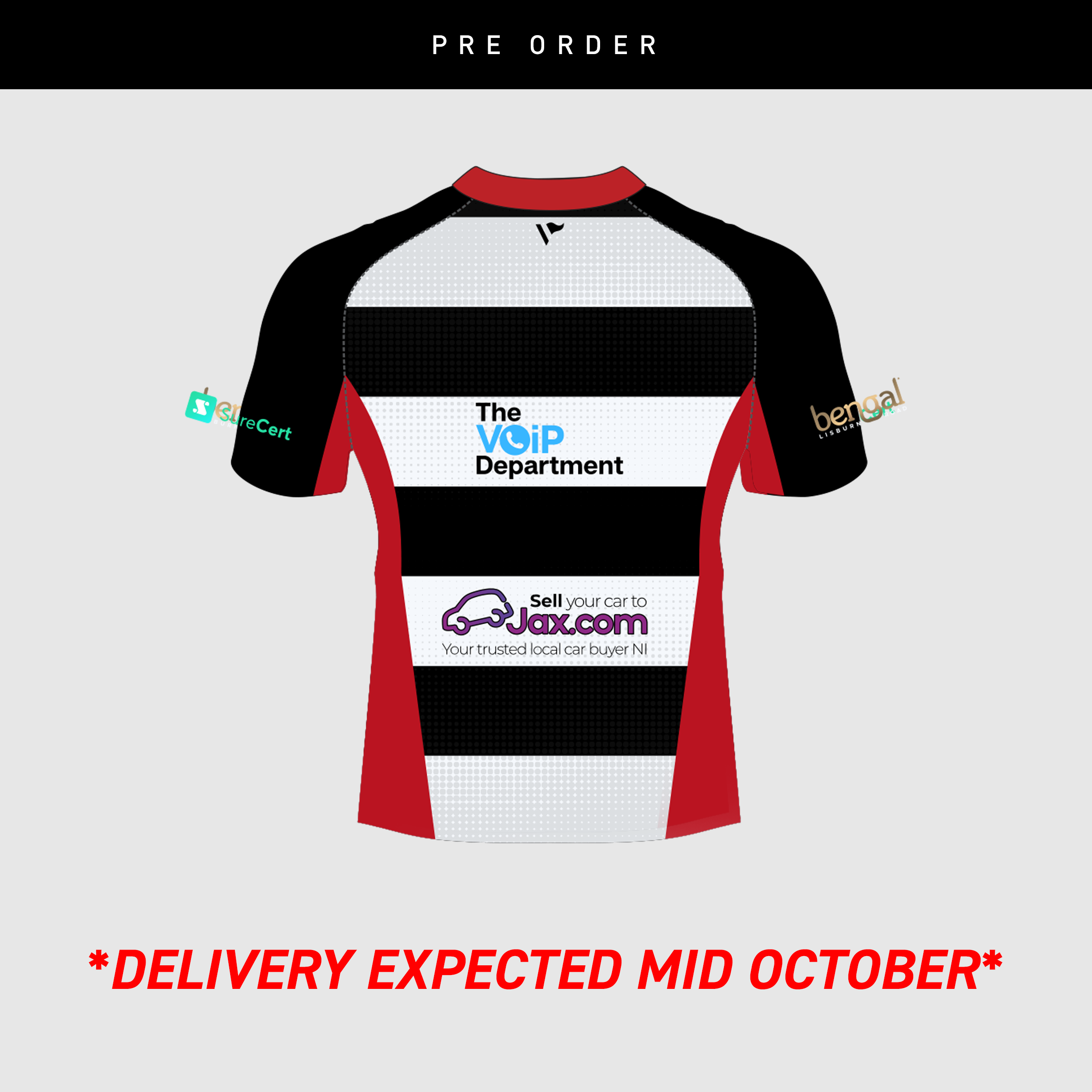 COOKE RFC RUGBY SEMIFIT SHIRT ACTIO COLLAR SHORT SLEEVE WHITE/BLACK/RED *YOUTH SIZES*