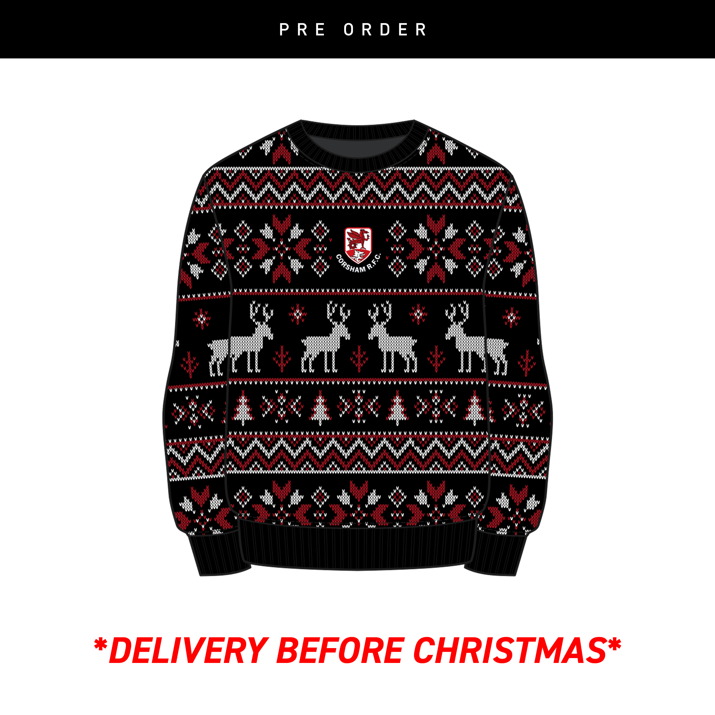 Corsham RFC Christmas Jumper - Black/Red/White