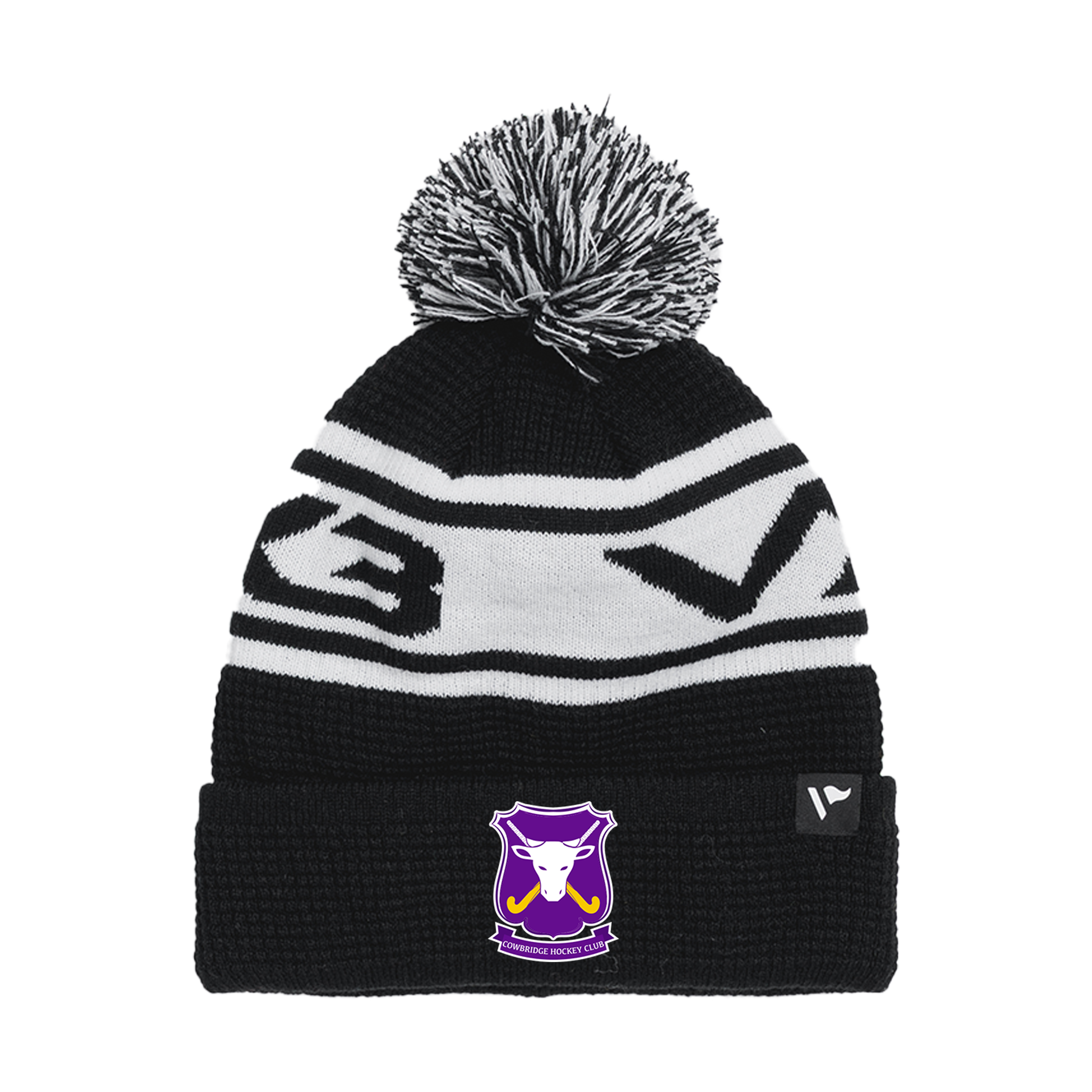 Cowbridge Hockey Club Waffle Knit Bobble Hat - Black/White