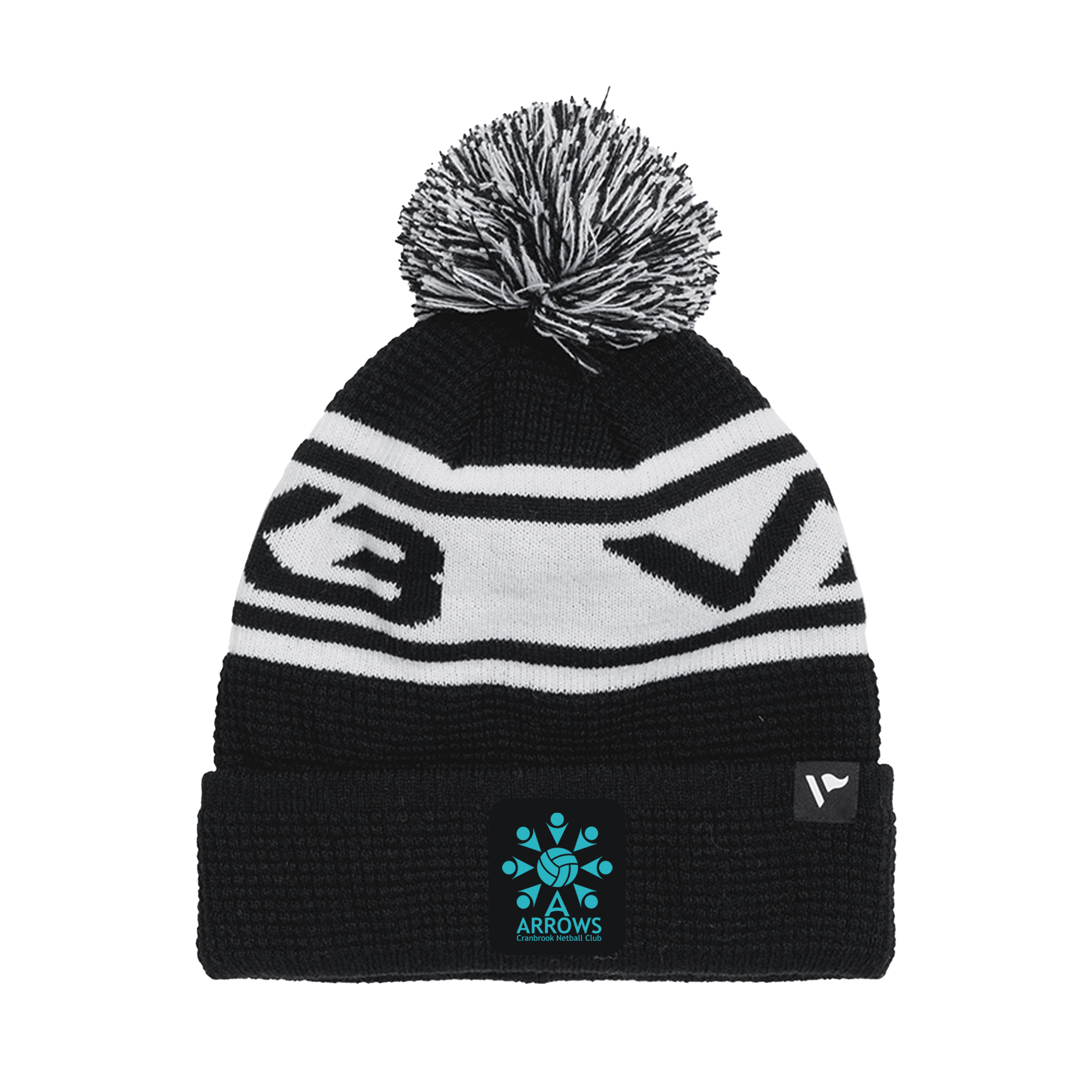 Cranbrook Arrows Netball Waffle Knit Bobble Hat - Black/White