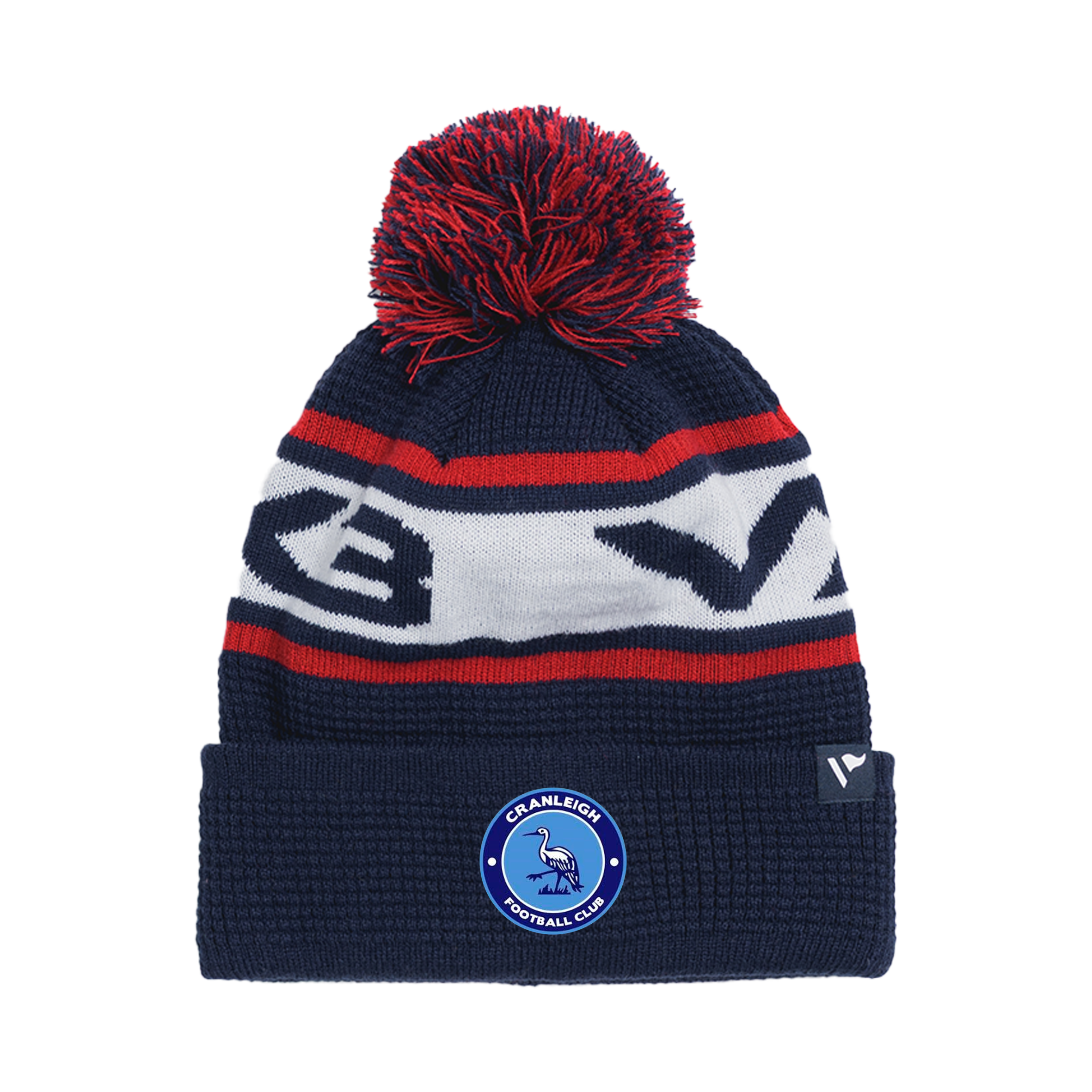 Cranleigh Football Club Waffle Knit Bobble Hat - Navy/Red/White