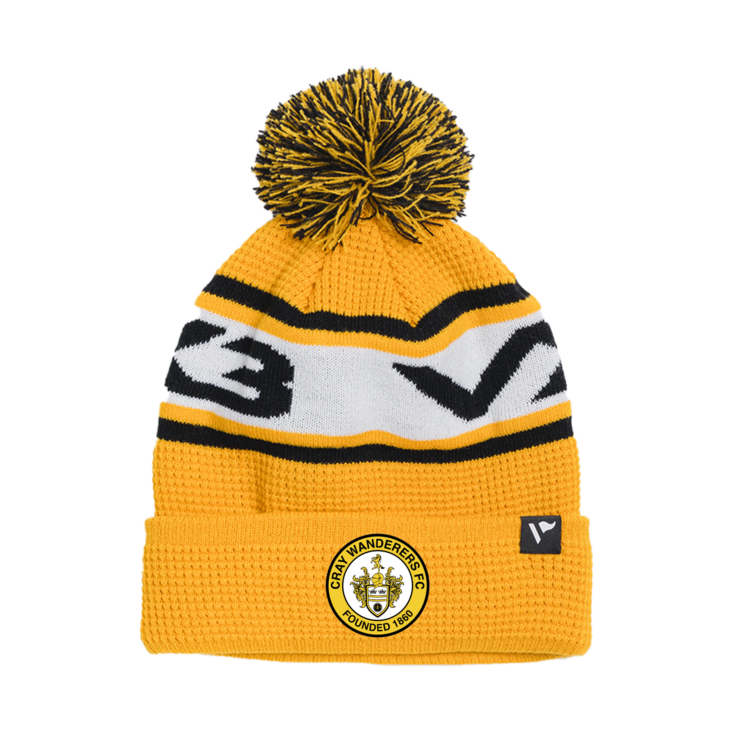 Cray Wanderers FC Waffle Knit Bobble Hat - Amber/Black/White