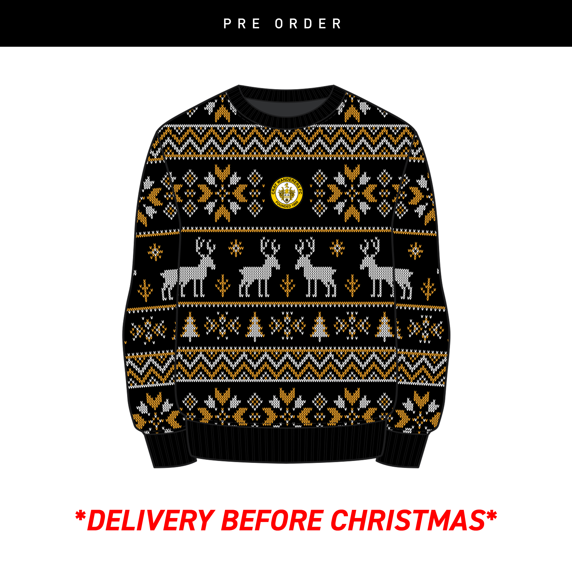 Cray Wanderers FC Christmas Jumper - Black/Amber/White