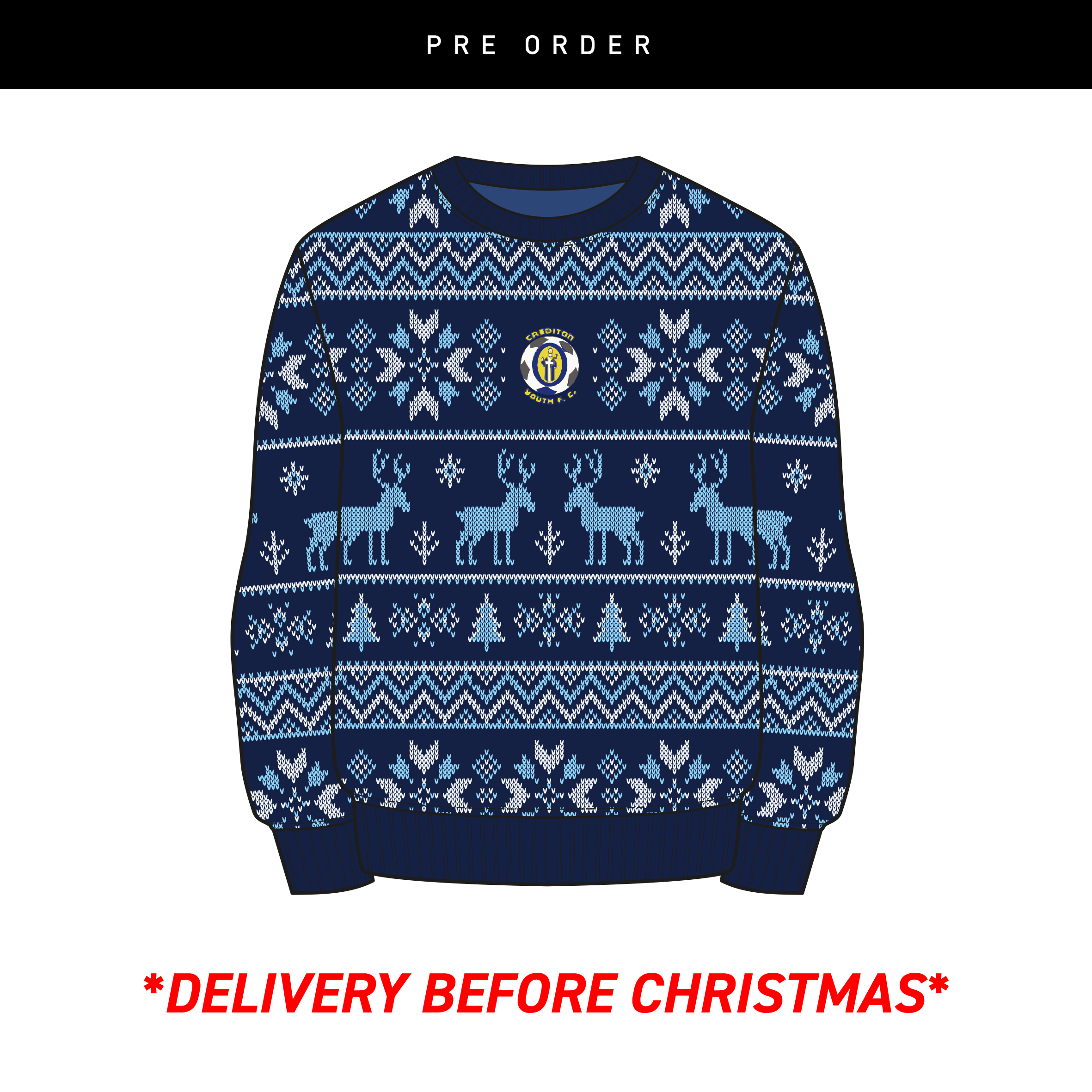 Crediton Youth FC Christmas Jumper - Navy/Sky/White