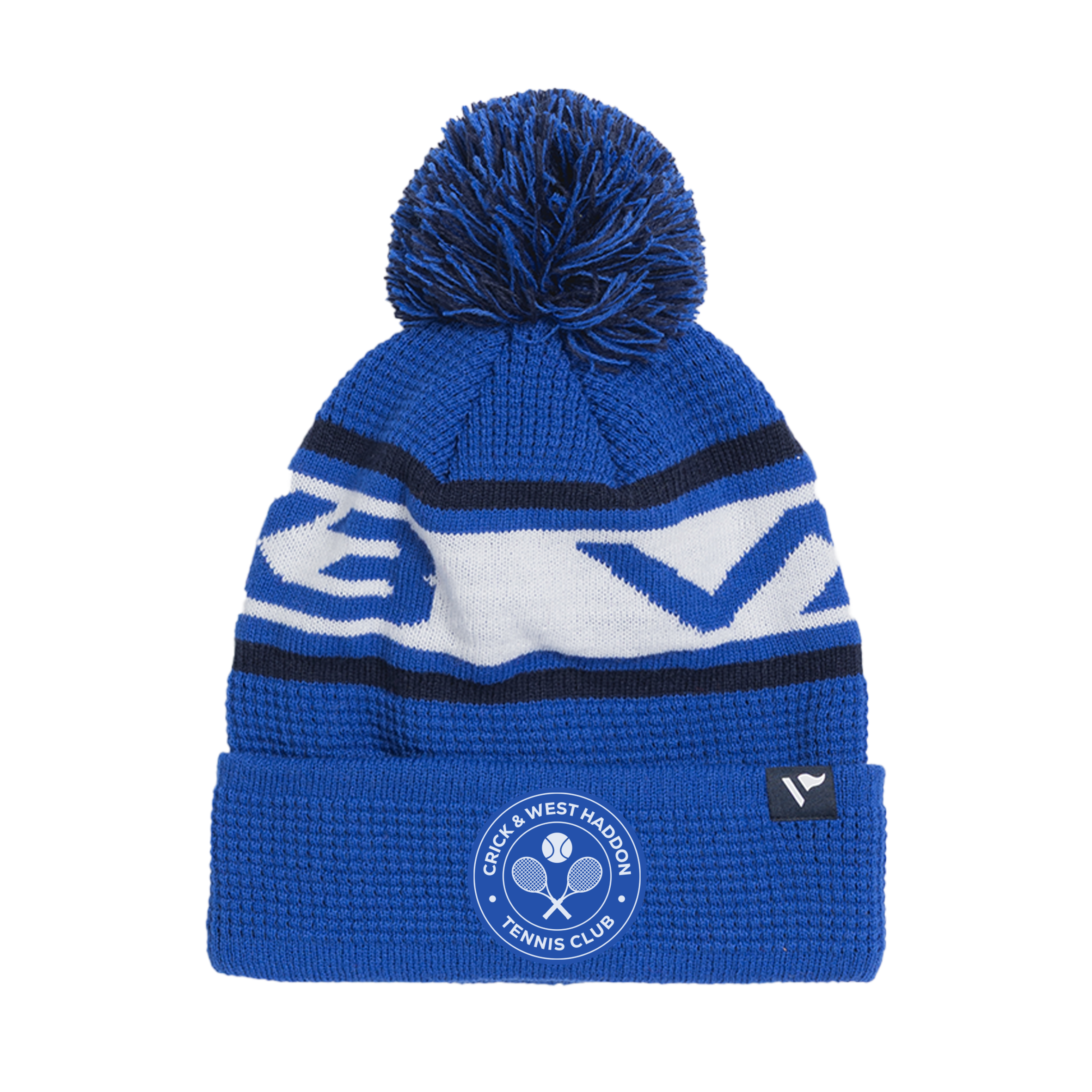 Crick & West Haddon Tennis Waffle Knit Bobble Hat - Royal/Navy/White