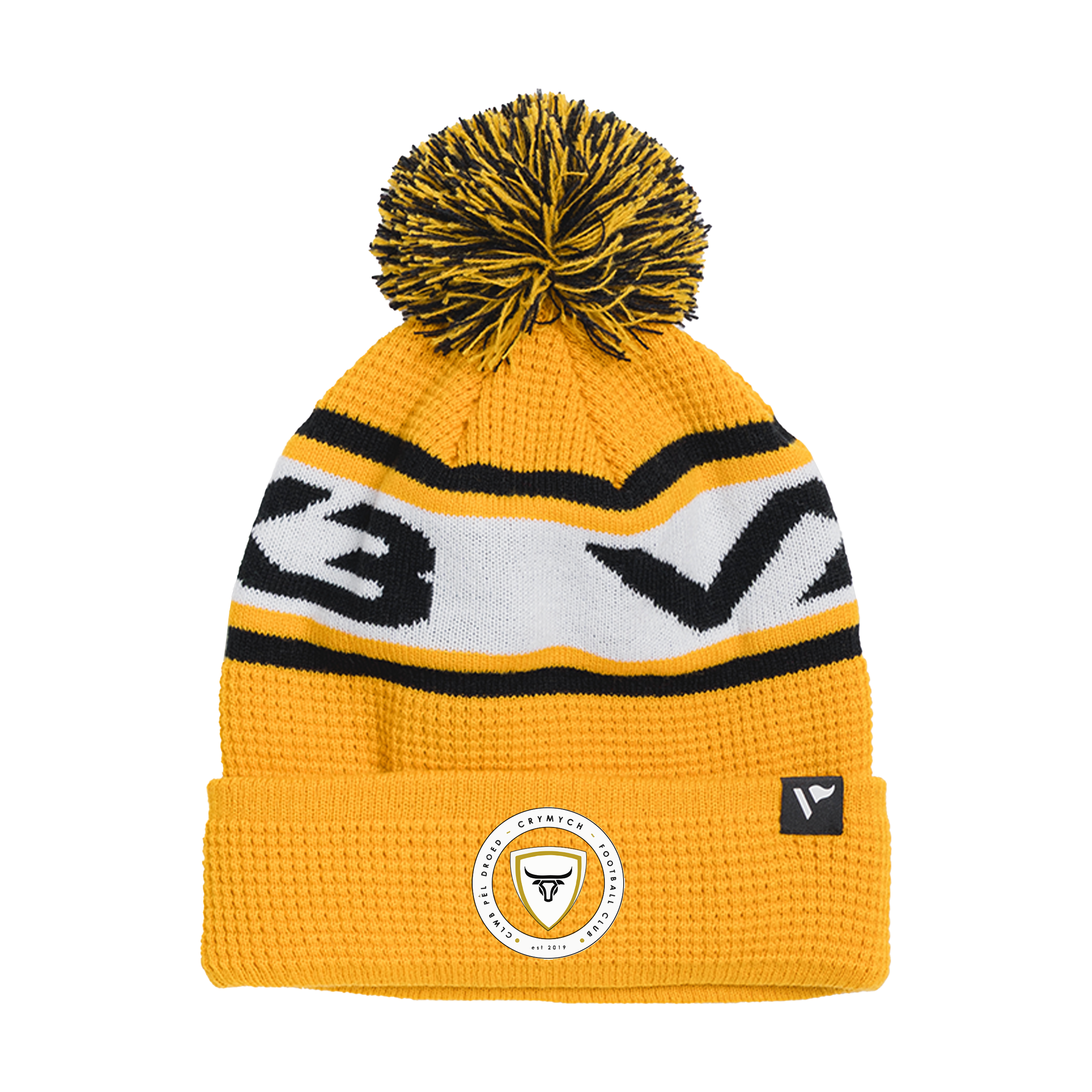Crymych FC Waffle Knit Bobble Hat - Amber/Black/White