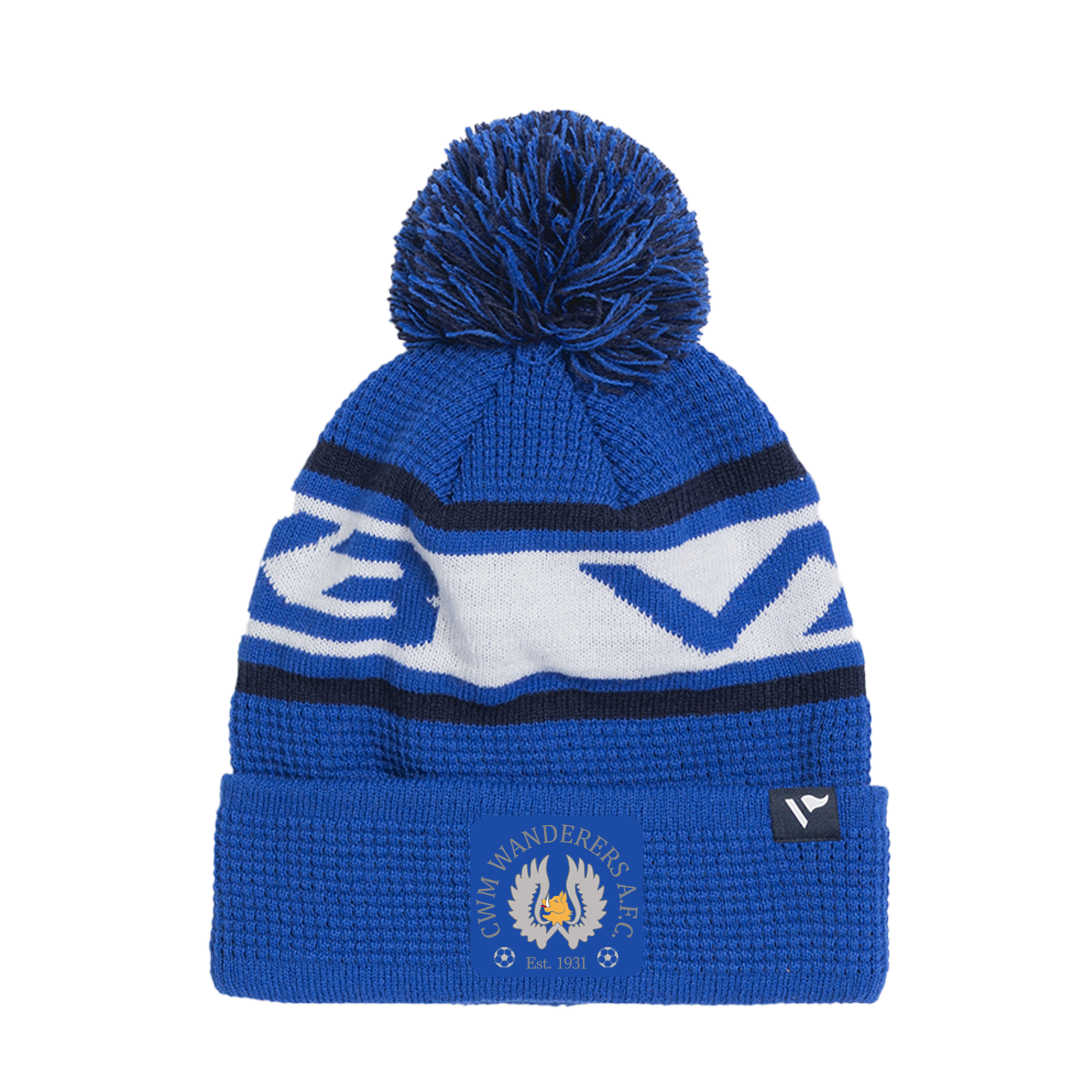 Cwm Wanderers FC Waffle Knit Bobble Hat - Royal/Navy
