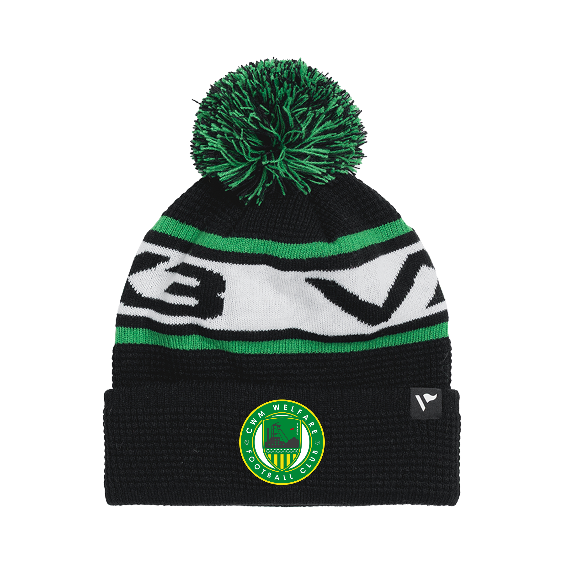 Cwm Welfare AFC Waffle Knit Bobble Hat - Black/Emerald/White