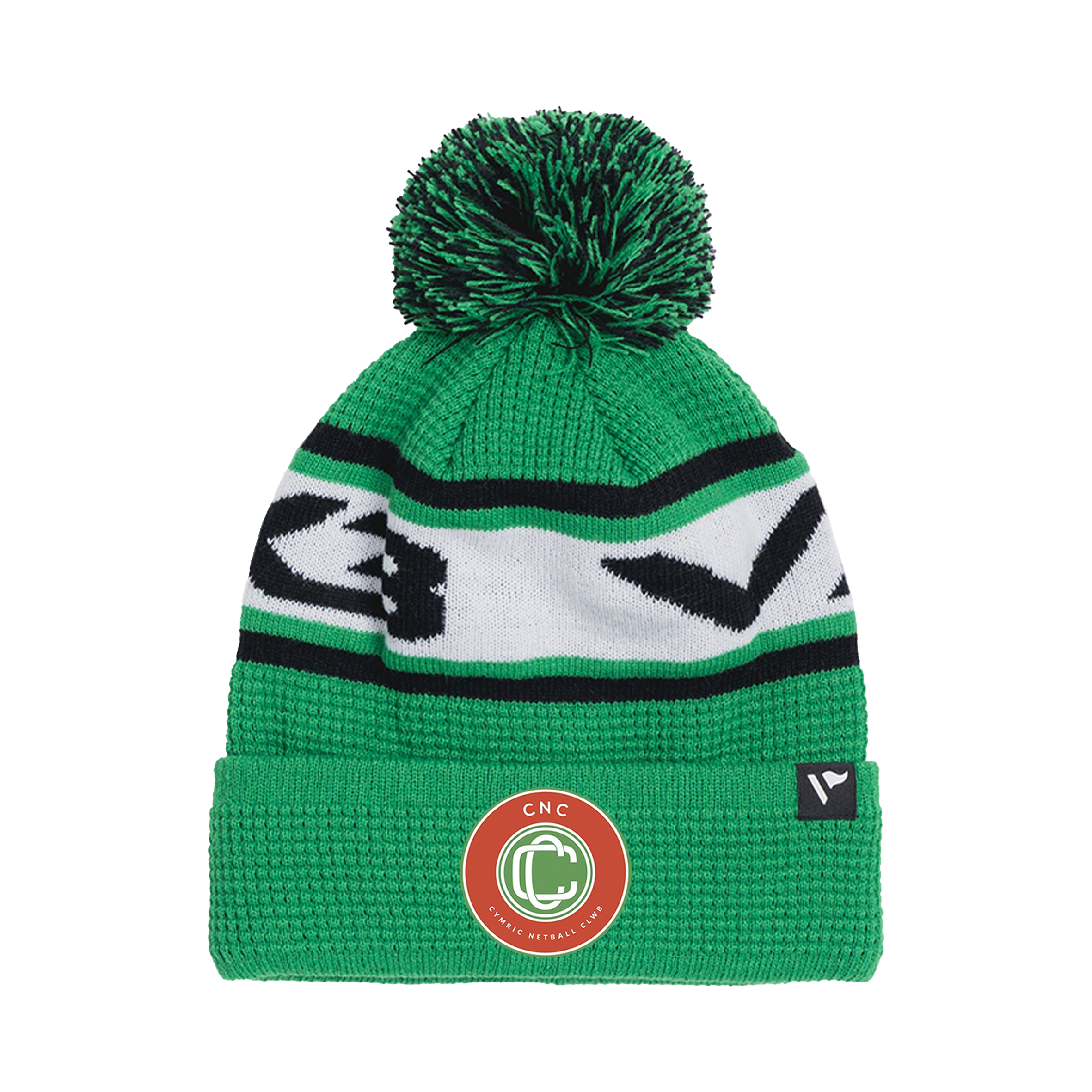 Cymric Netball Waffle Knit Bobble Hat - Emerald/Black/White
