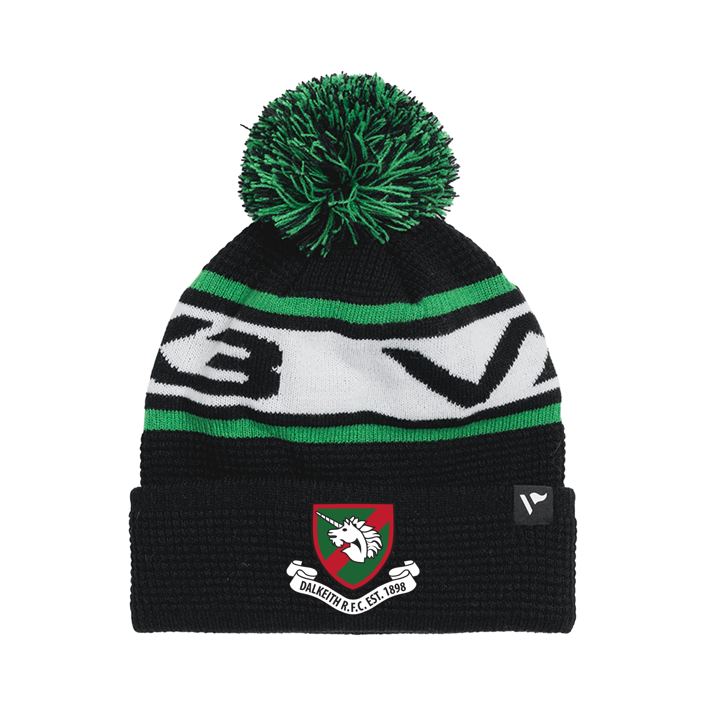 Dalkeith RFC Waffle Knit Bobble Hat - Black/Emerald/White