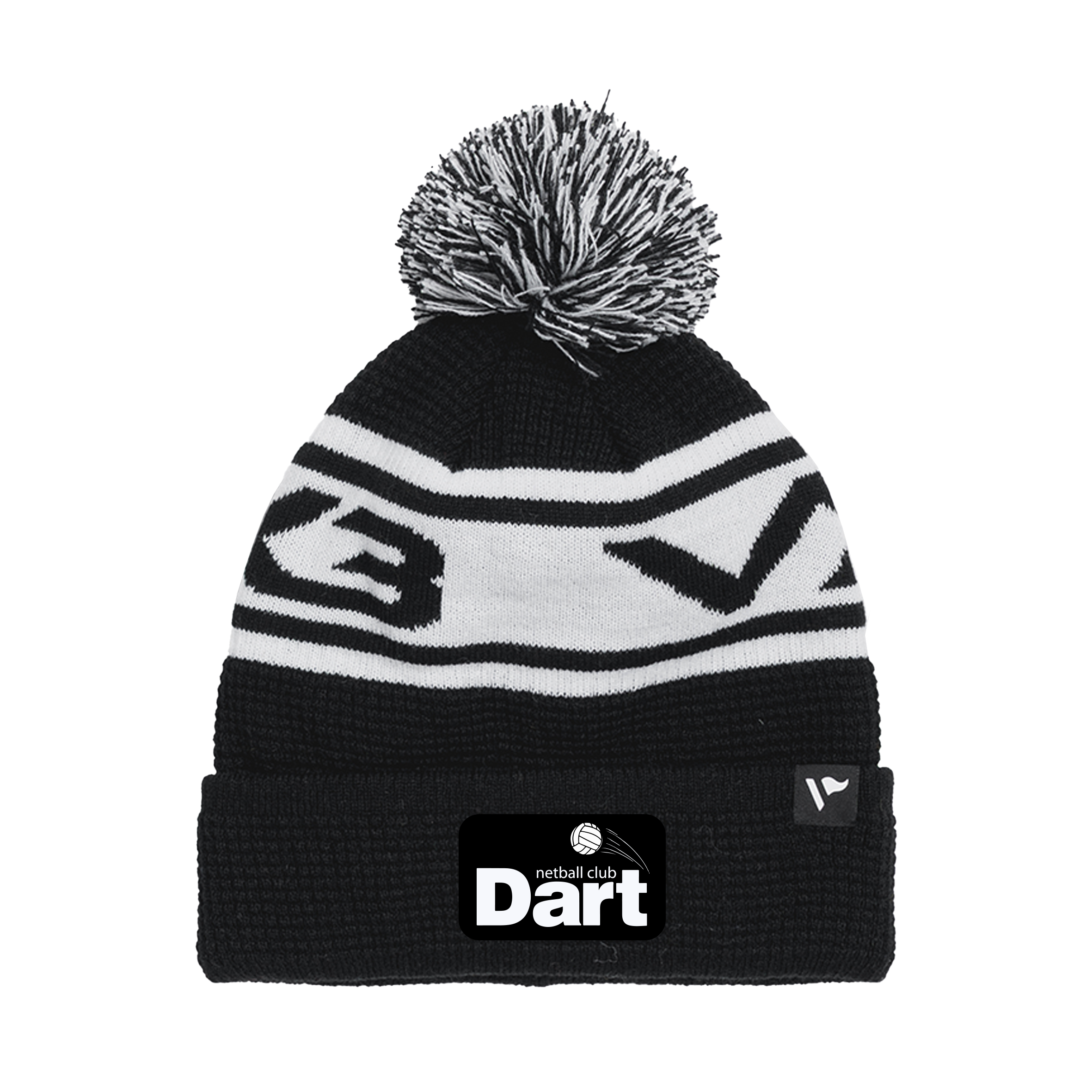 Dart Netball Club Waffle Knit Bobble Hat - Black/White
