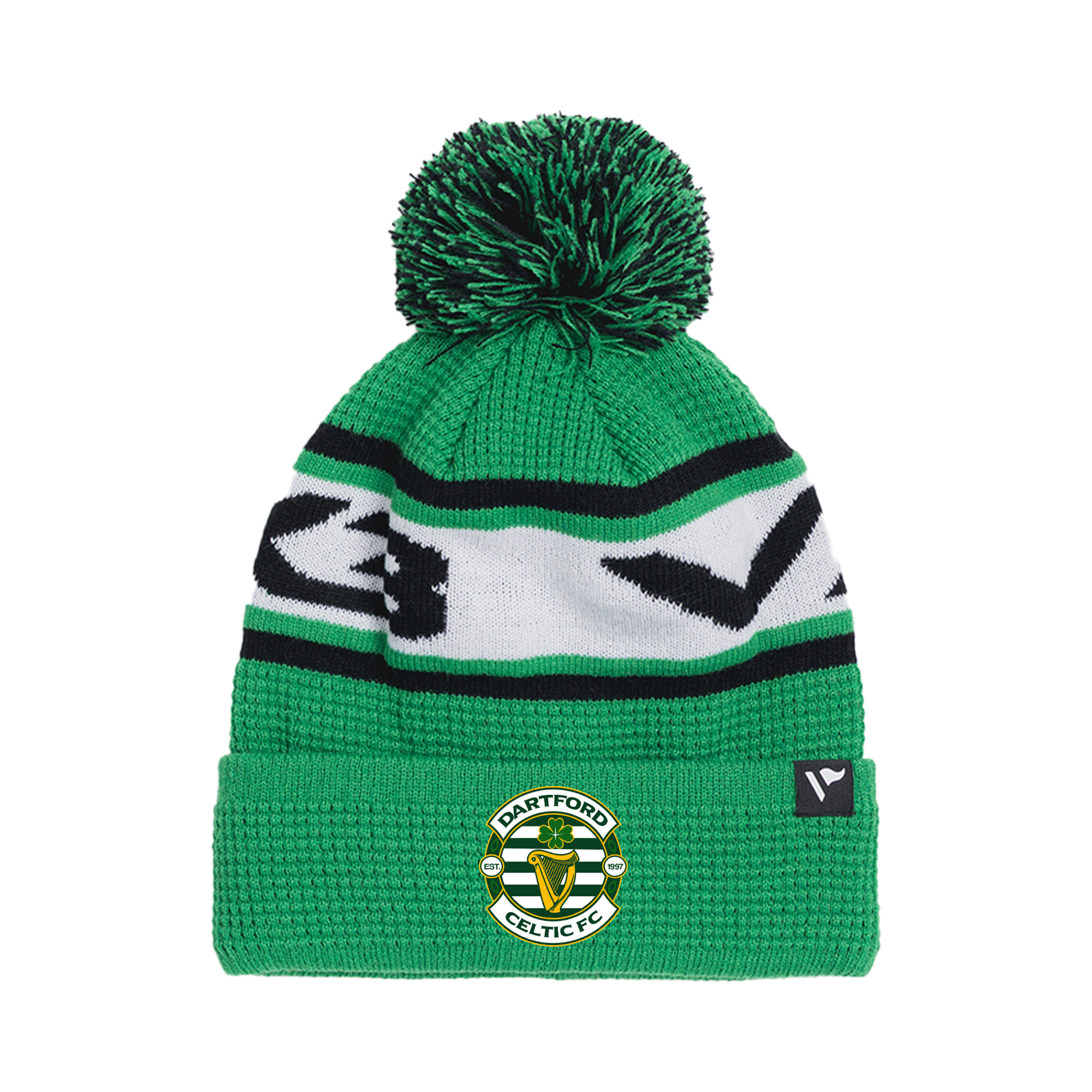 Dartford Celtic Waffle Knit Bobble Hat - Emerald/Black/White