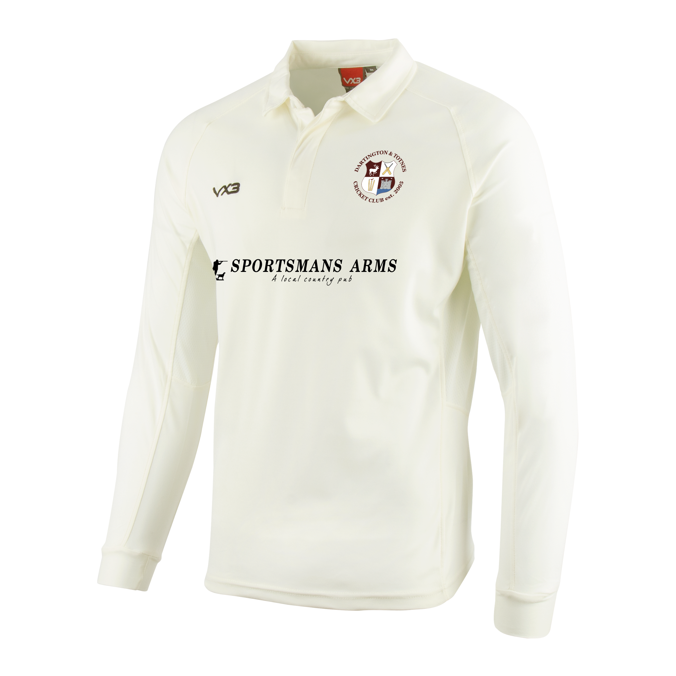 Dartington & Totnes Cricket Club Cricket Whites Youth Long Sleeve Shirt Junior Sponsor