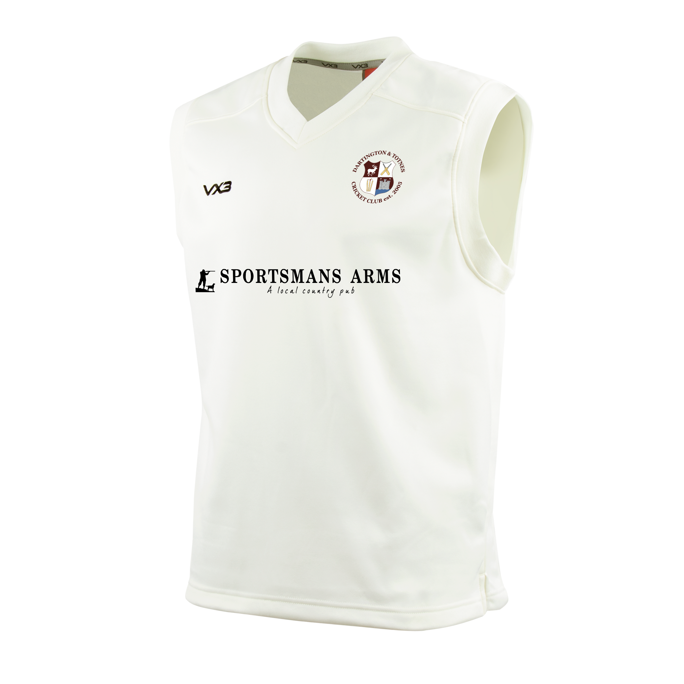 Dartington & Totnes Cricket Club Cricket Whites Youth Slipover Elite Junior Sponsor