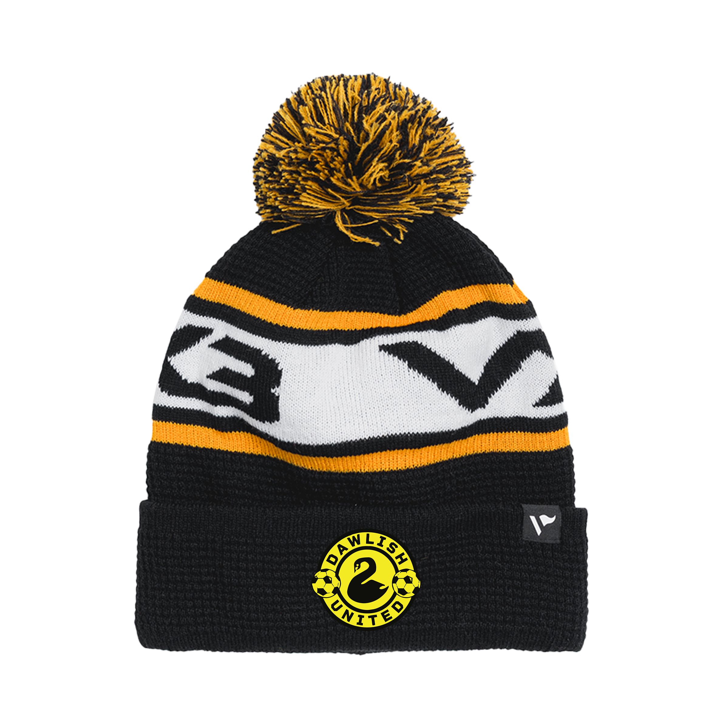 Dawlish United FC Waffle Knit Bobble Hat - Black/Amber/White