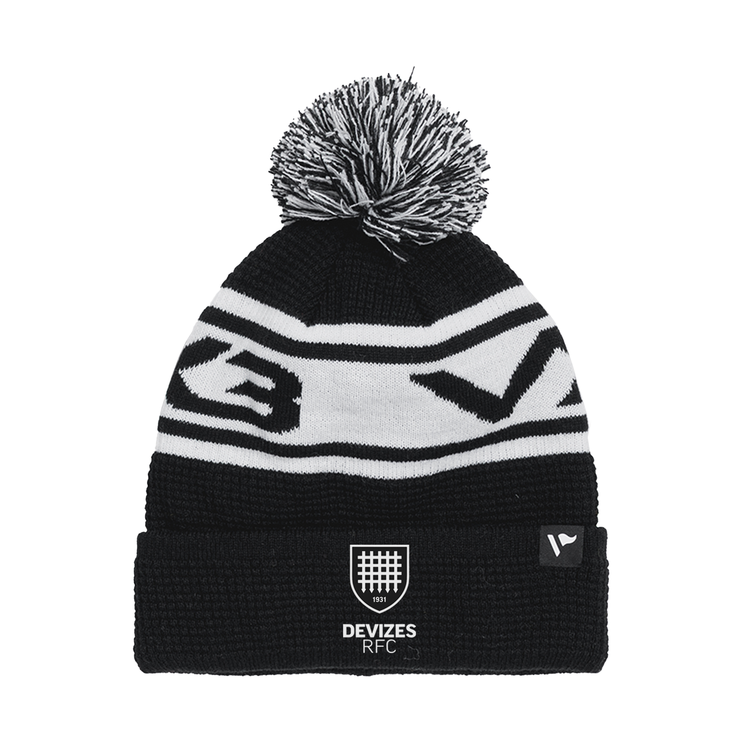 Devizes RFC Waffle Knit Bobble Hat - Black/White