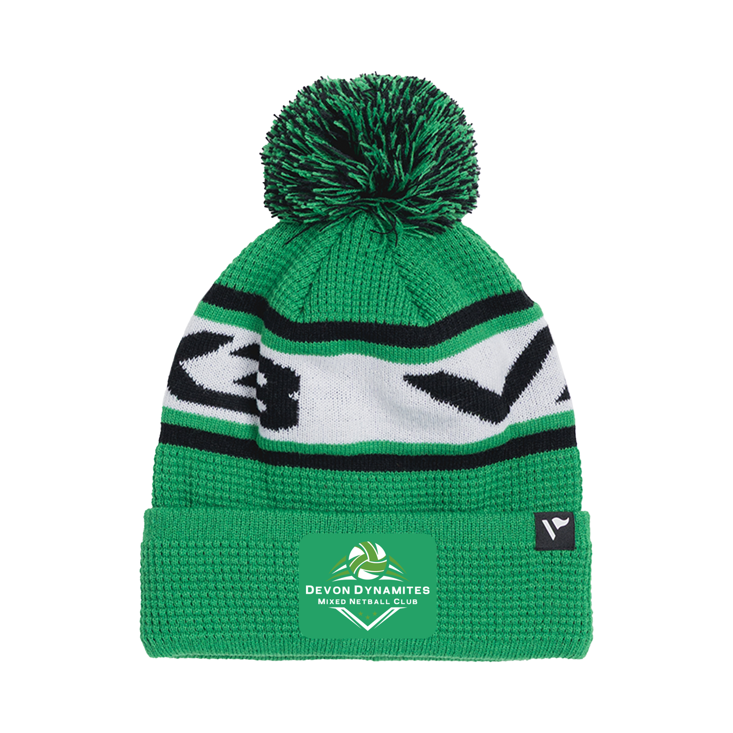 Devon Dynamites Netball Waffle Knit Bobble Hat - Emerald/Black/White
