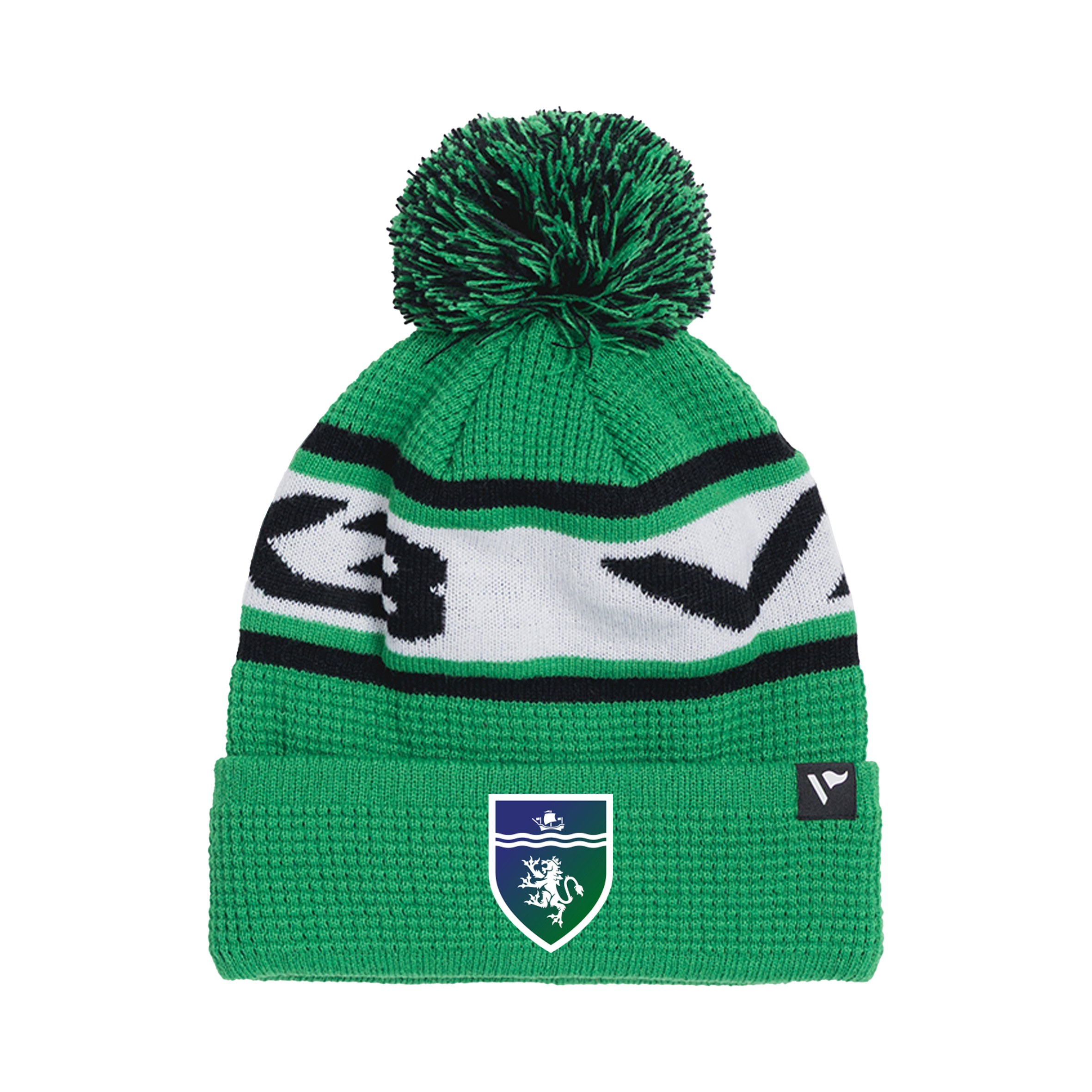Devon Rugby Referees Waffle Knit Bobble Hat - Emerald/Black/White